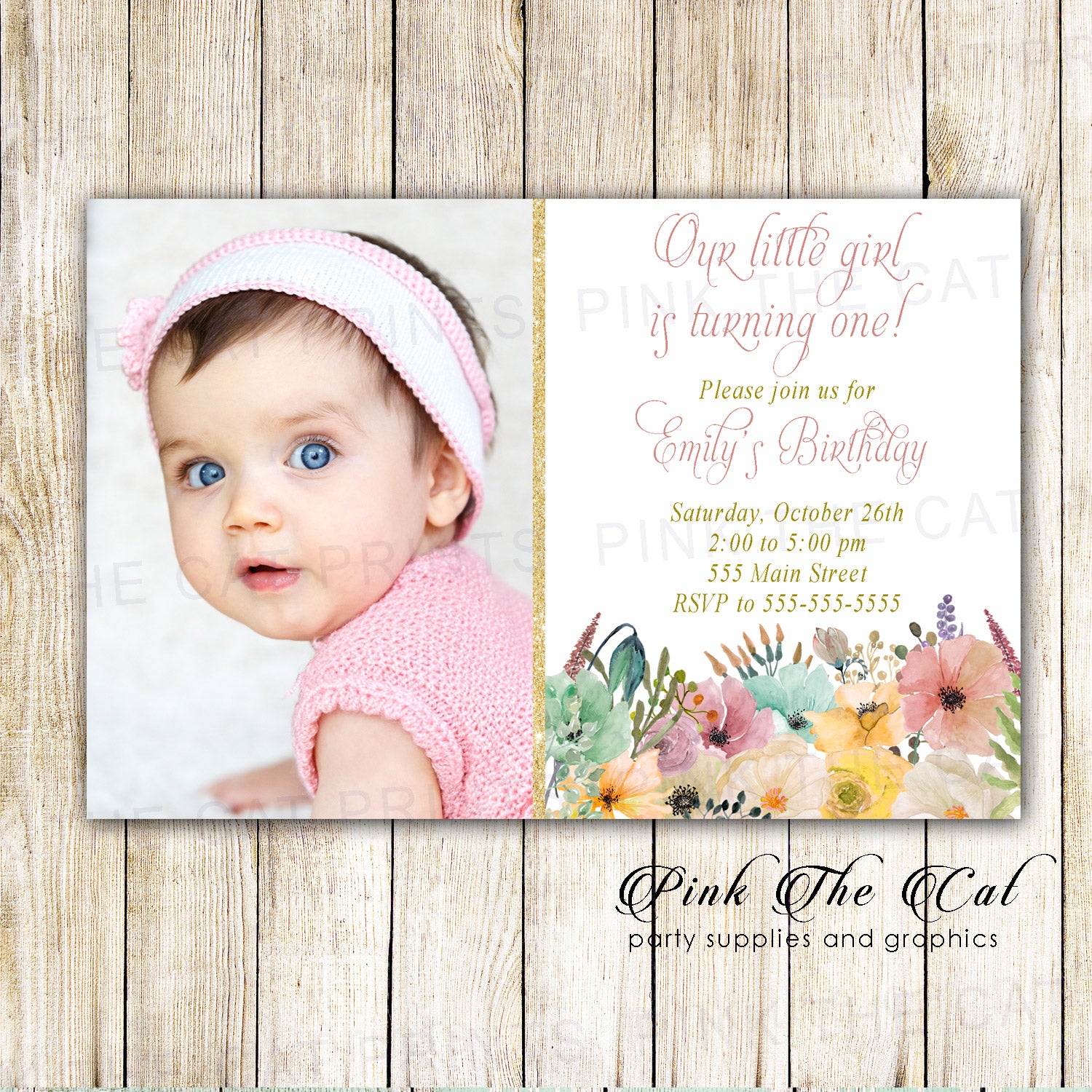 30 invitations fall flowers glitter confetti girl birthday photo card