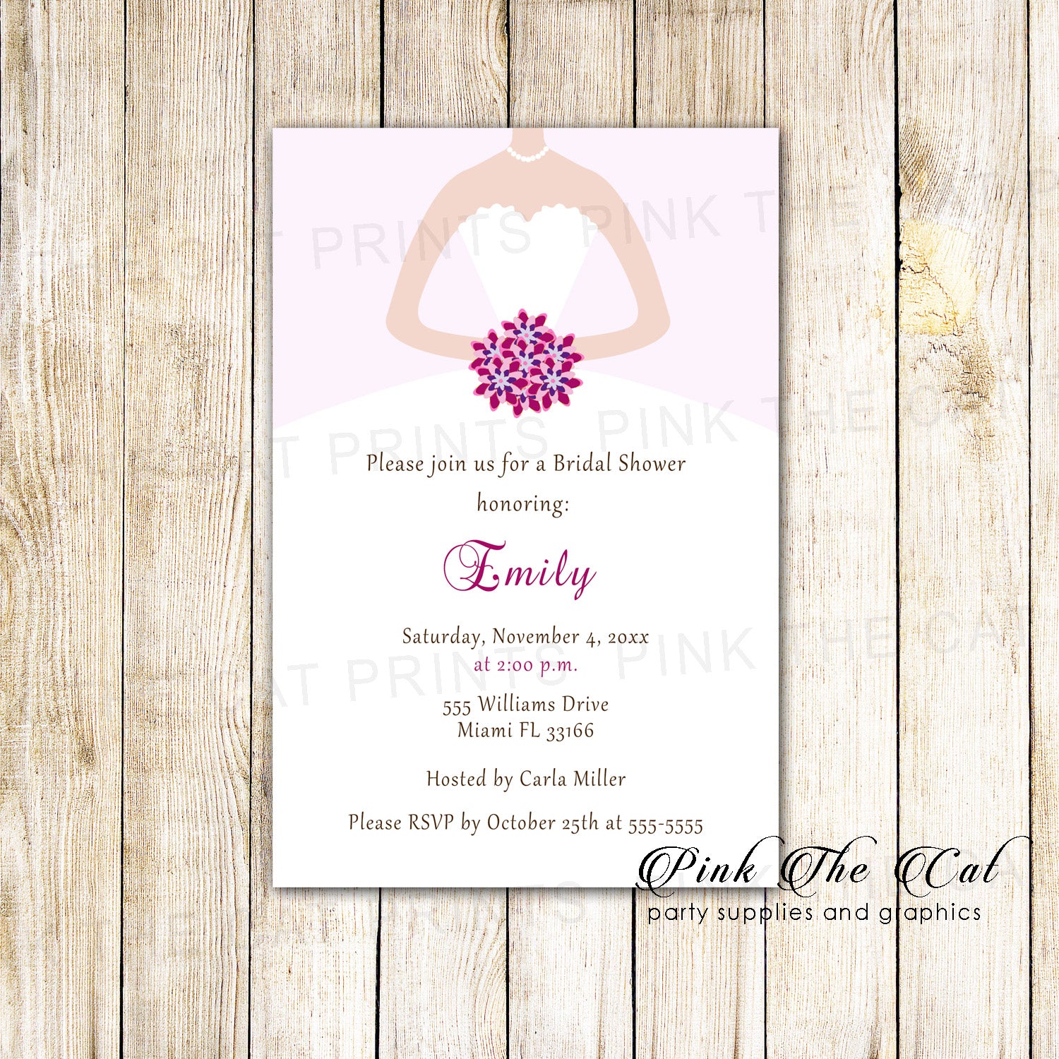 30 Bridal Shower Invitations Purple White Dress 