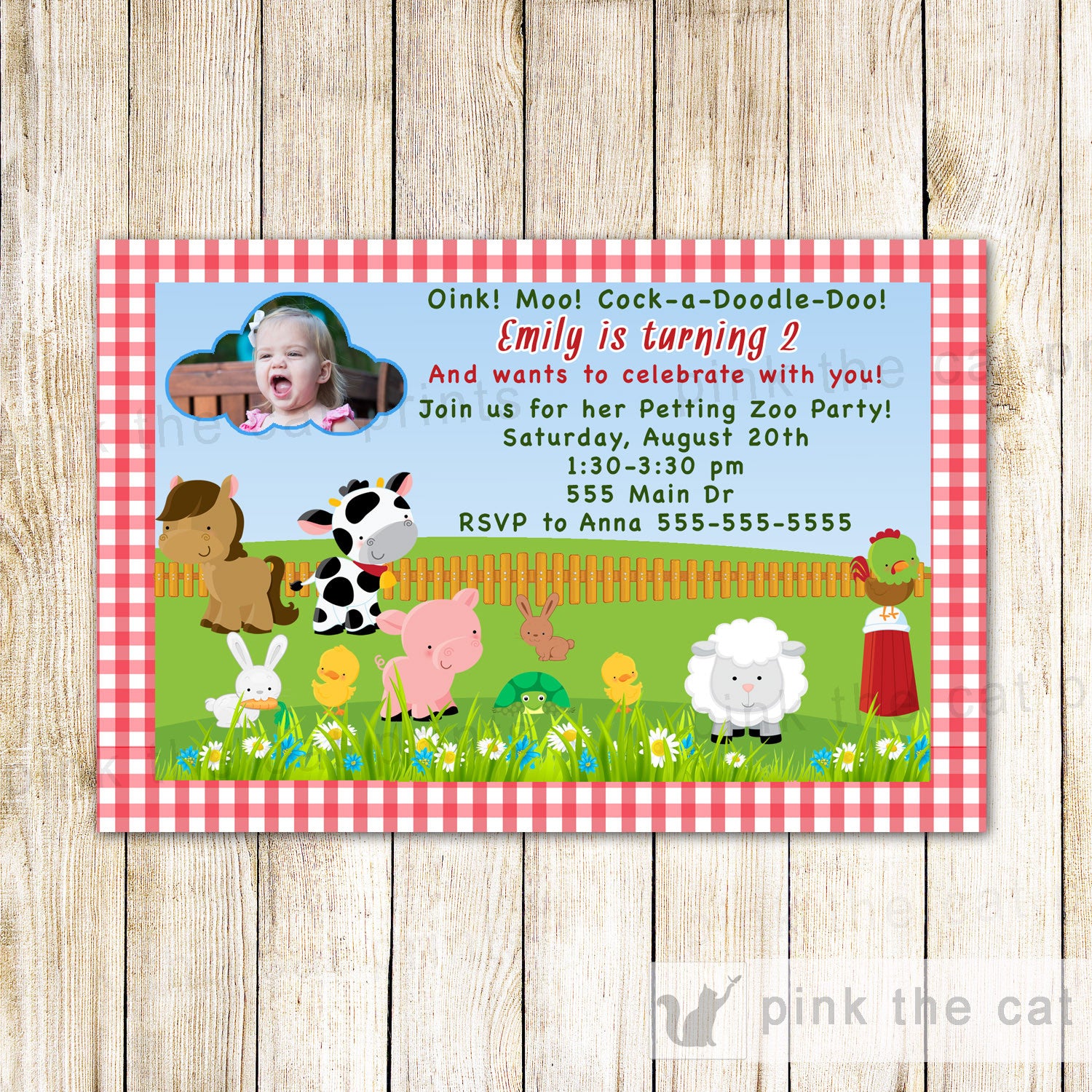 Farm Petting Zoo Invitation Kids Birthday Party