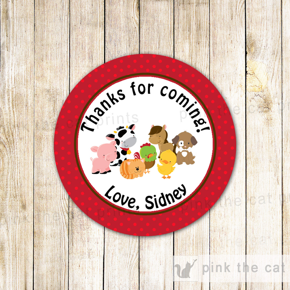 Farm Gift Favor Tag Sticker Baby Shower Birthday Red