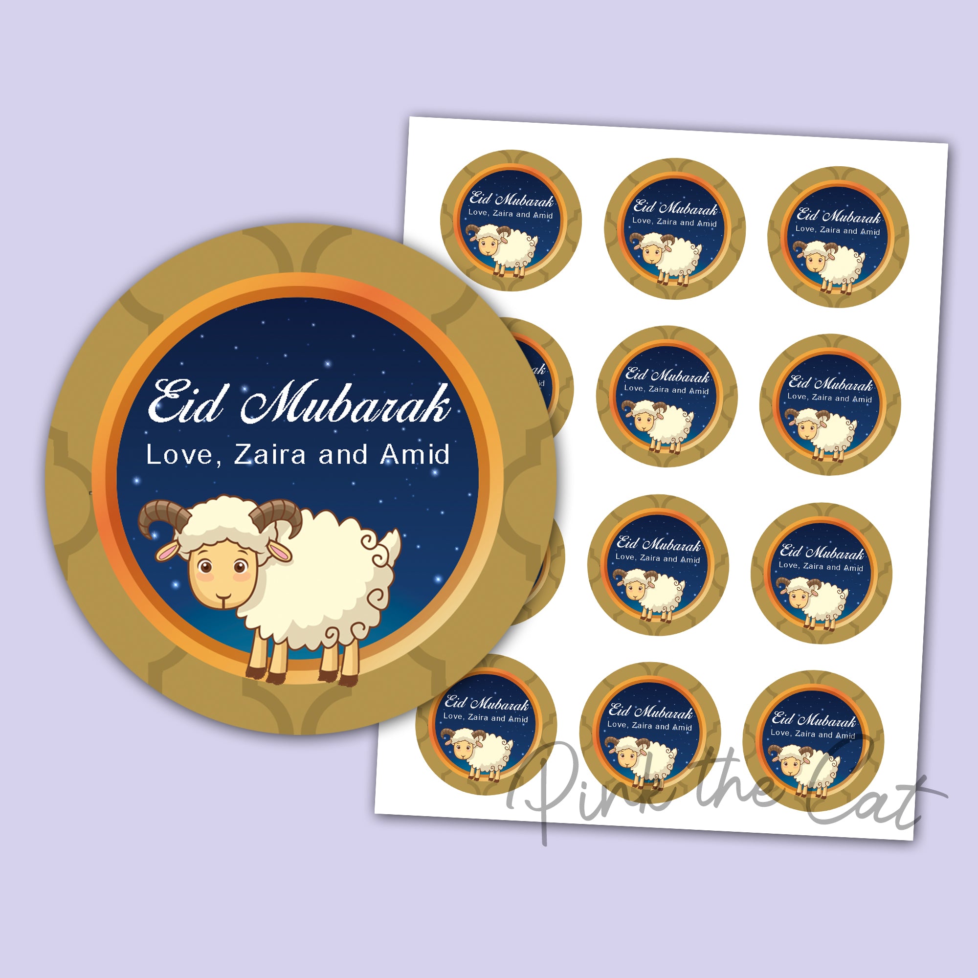 Eid mubarak favor label sheep stars