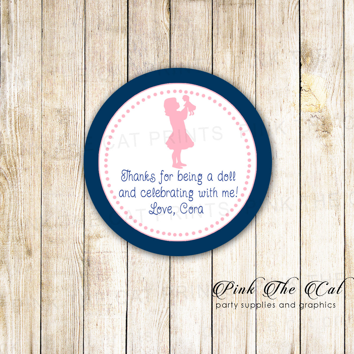 Doll favor label girl birthday party baby shower stickers printable
