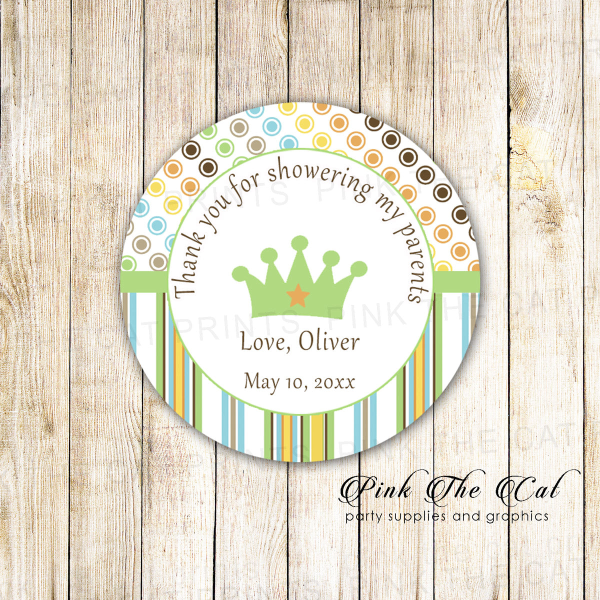 Prince favor label birthday baby shower yellow brown printable