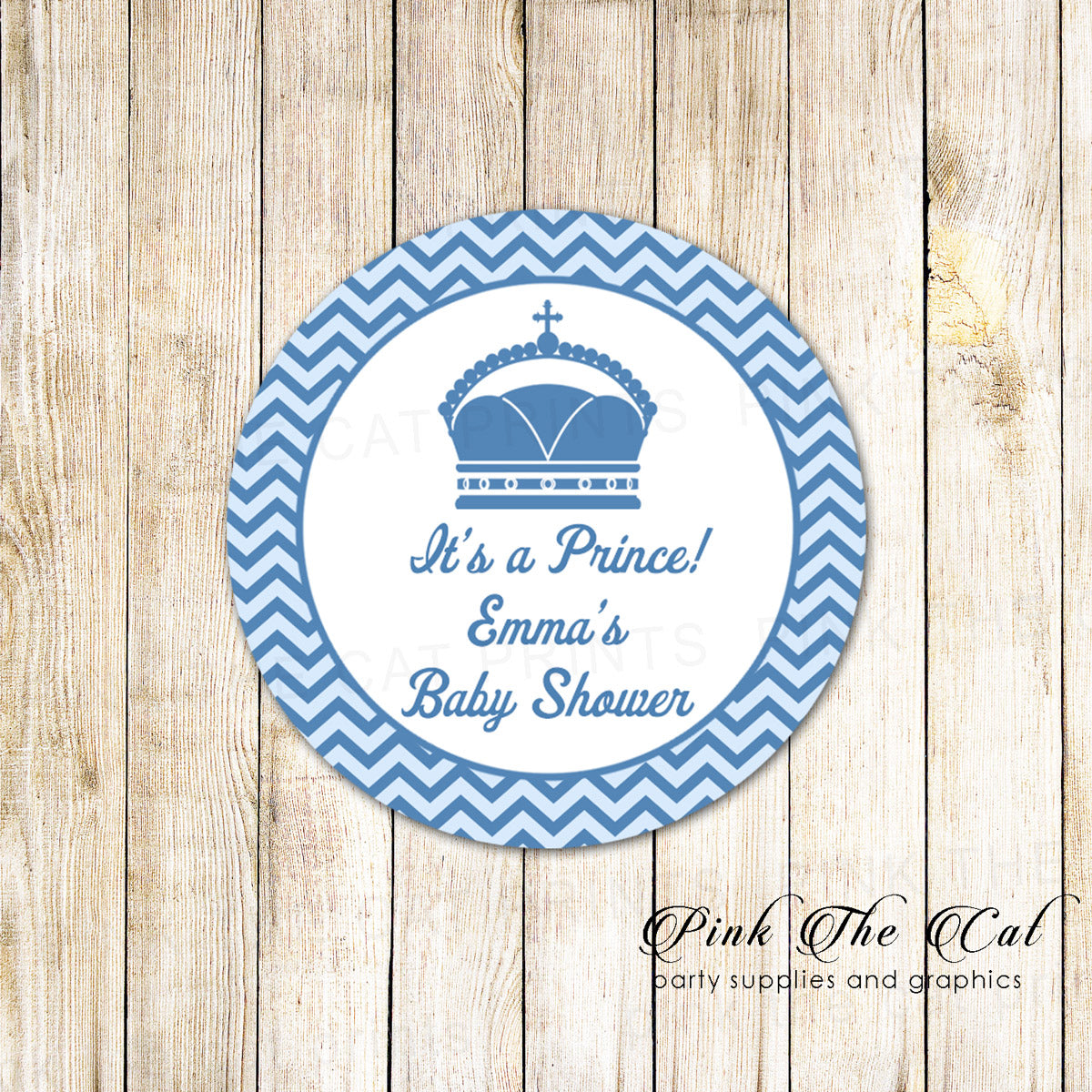 40 stickers prince favor label baby shower birthday blue