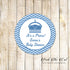 40 stickers prince favor label baby shower birthday blue