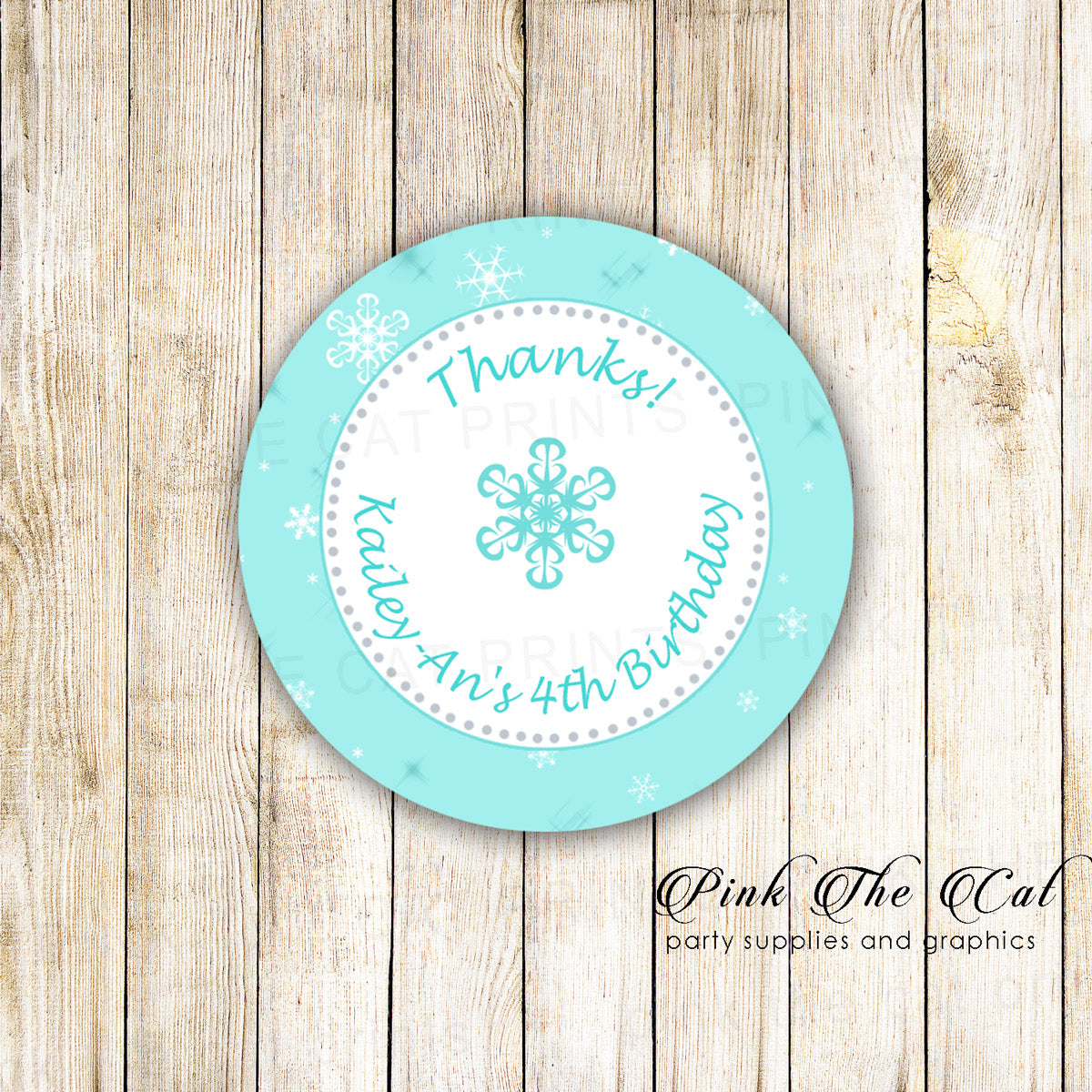 Winter teal birthday baby shower favor label sticker printable