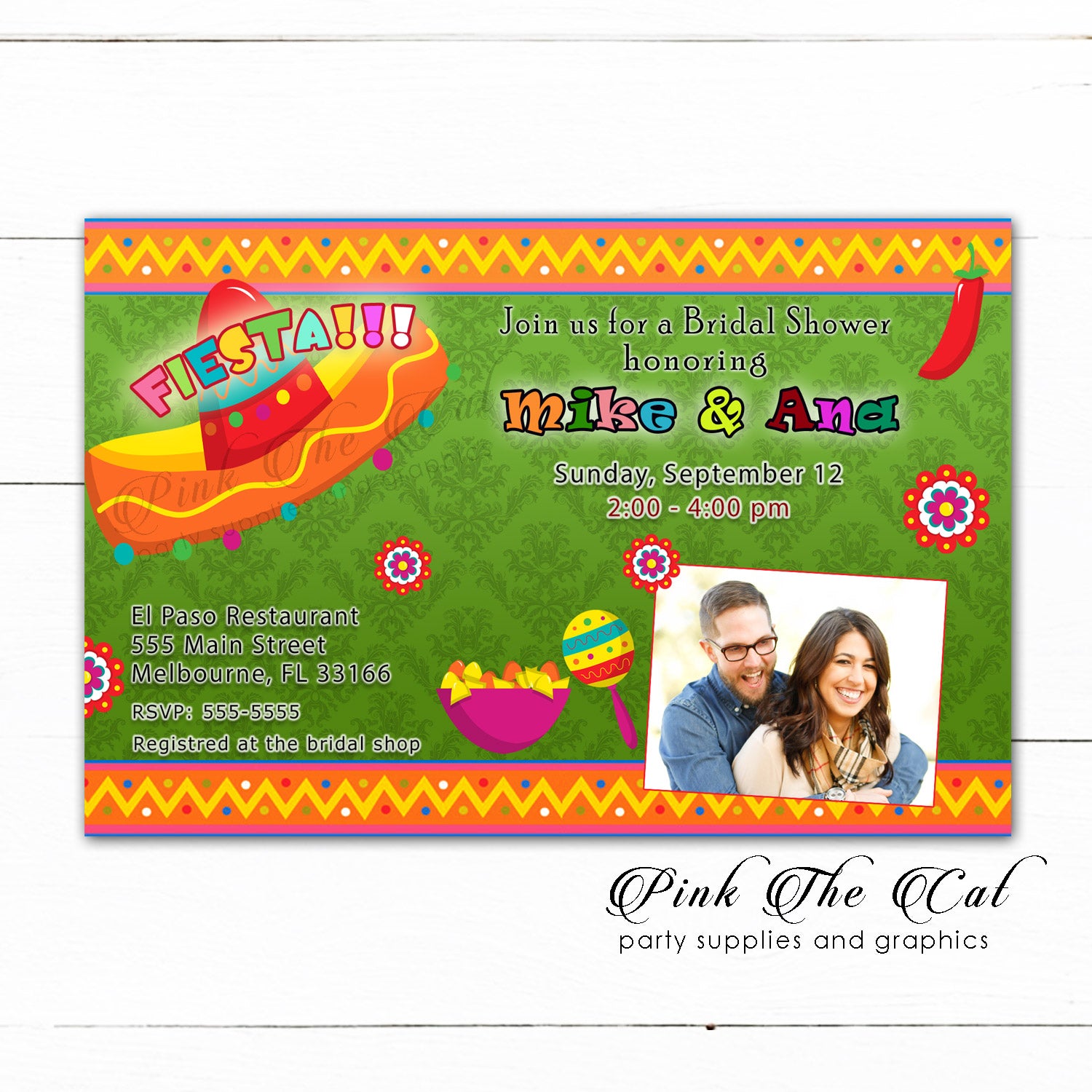 Mexican Fiesta Bridal Shower Invitation Green Printable Personalized