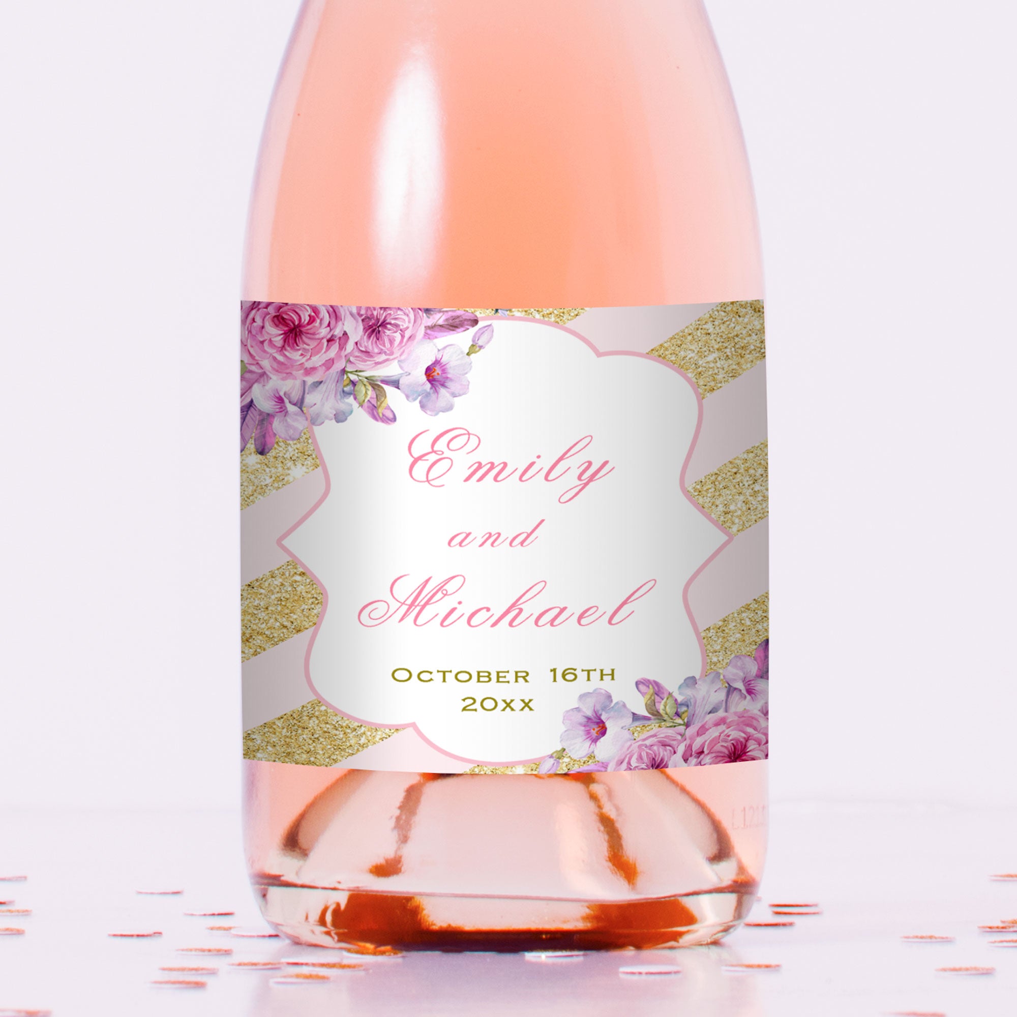 40 mini wine champagne bottle label sticker blush pink gold – Pink the Cat