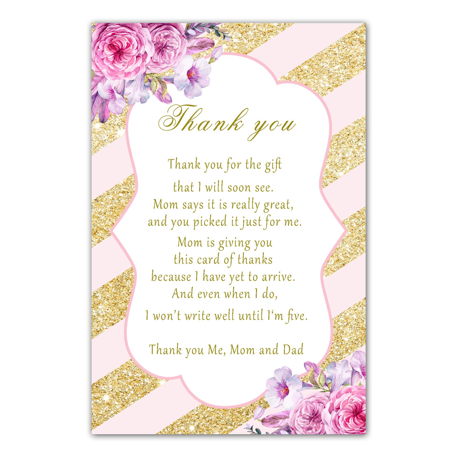 30 thank you cards blush pink gold floral baby shower girl
