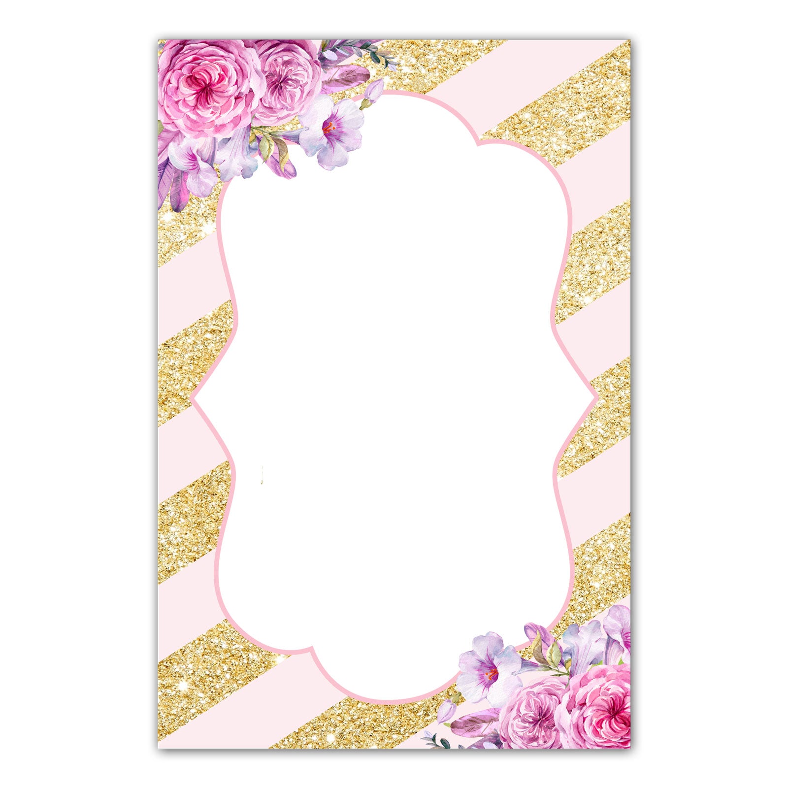 Blush pink gold glitter invitation thank you card blank printable
