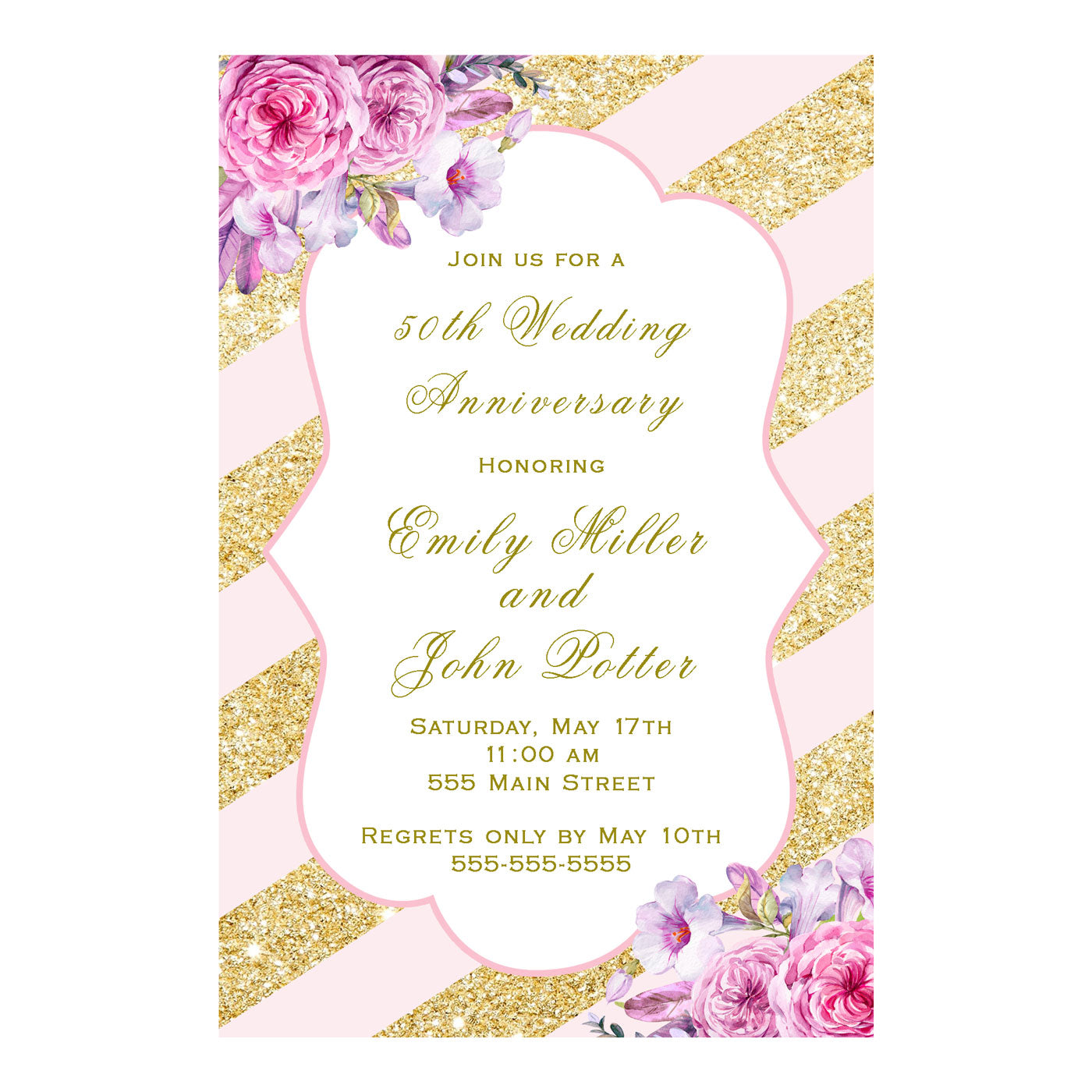 Wedding anniversary invitations blush pink gold floral printable