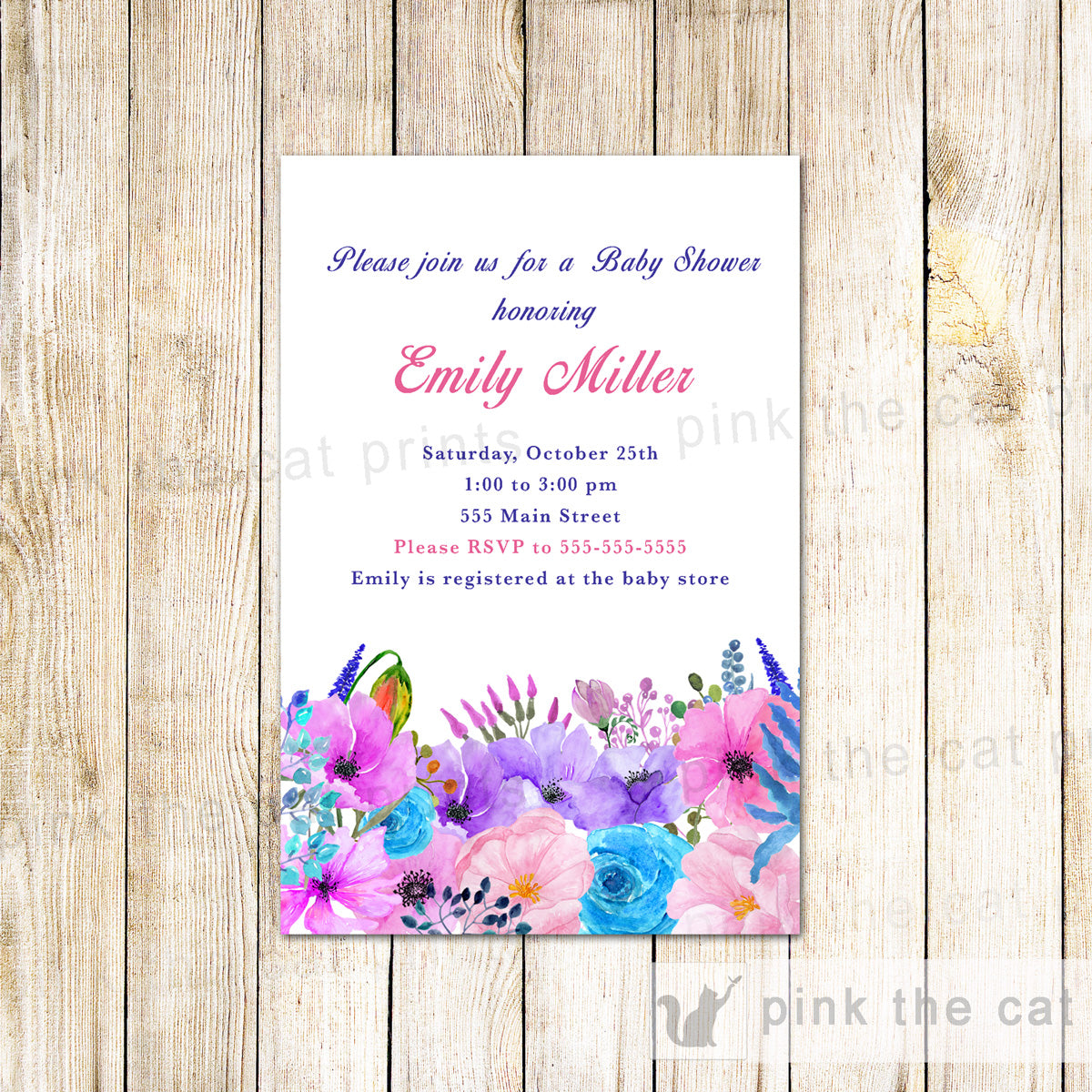 Floral Baby Girl Shower Invitation Watercolor