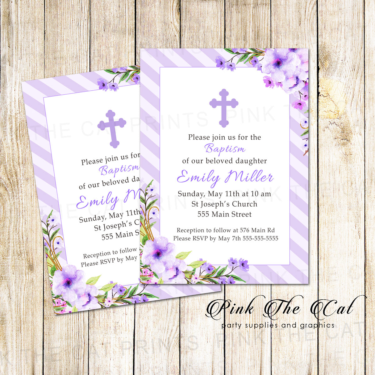 30 Cards Floral Invitations Baptism Christening Lavender 