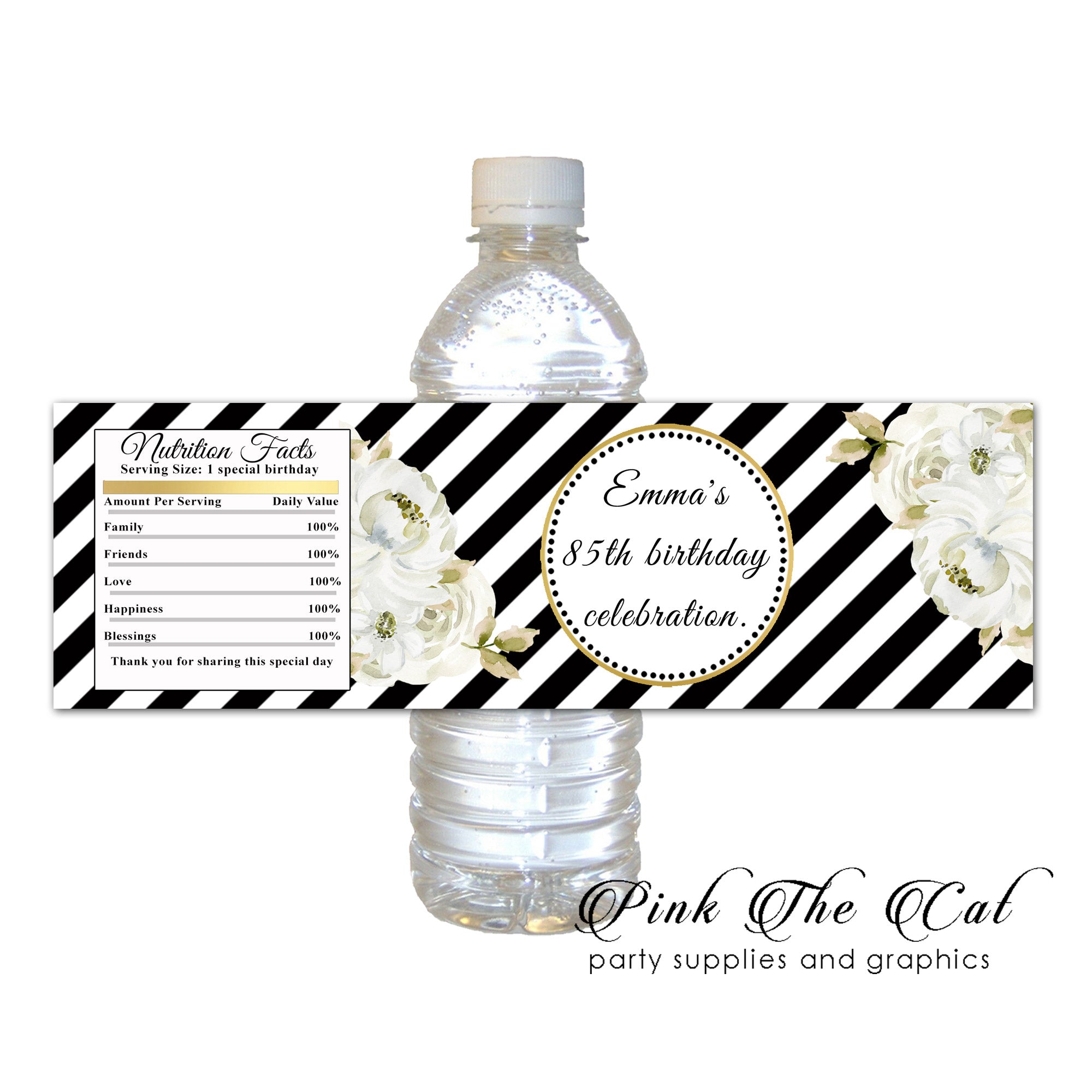 Floral gold black bottle label (set of 60)