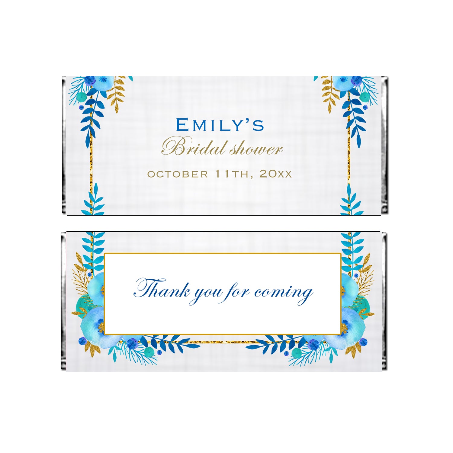 Candy bar wrappers floral gold blue printable