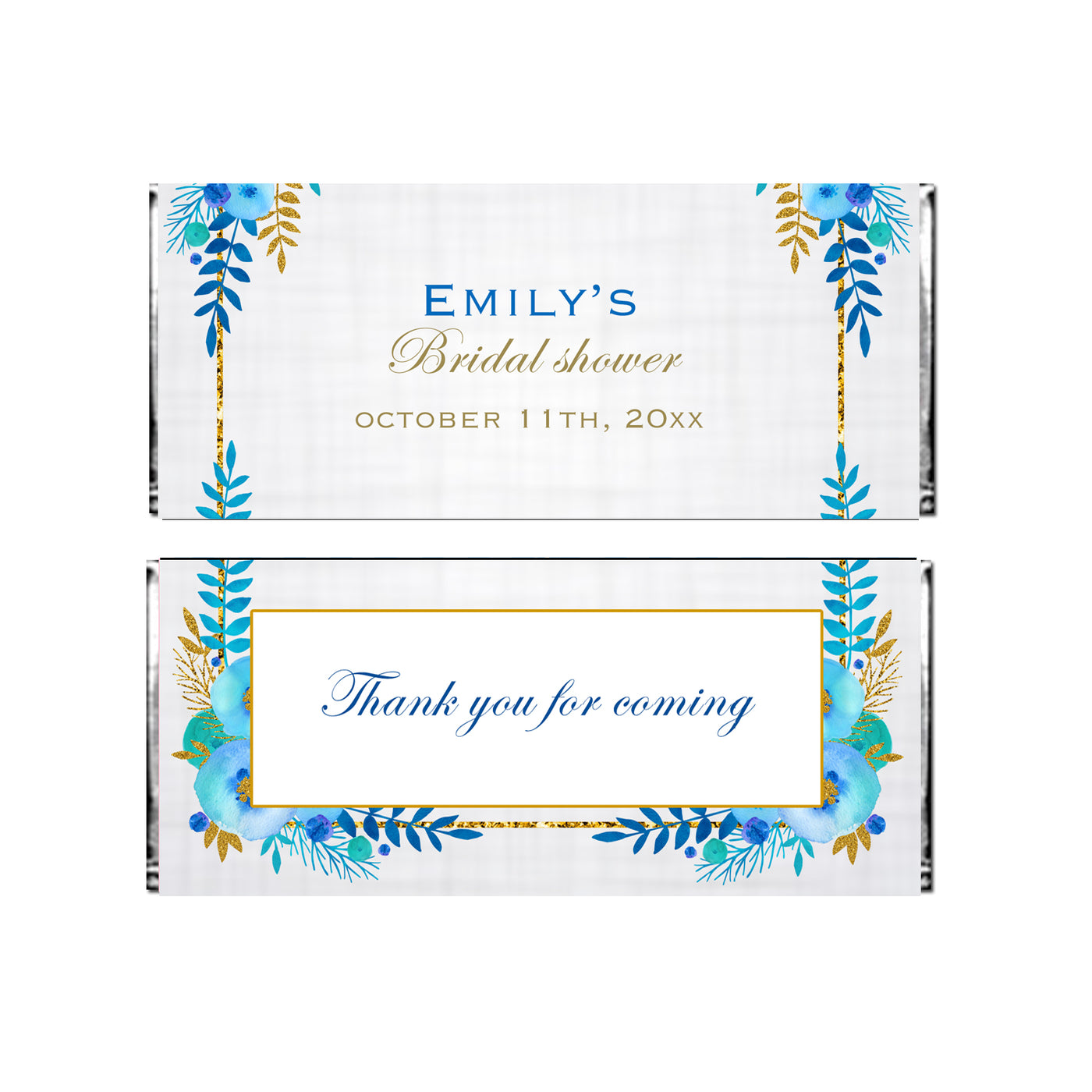 Candy bar wrappers floral gold blue wedding instant download – Pink the Cat