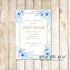 Floral bridal shower invitation blue gold printable