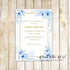 Floral retirement invitations blue gold printable personalized