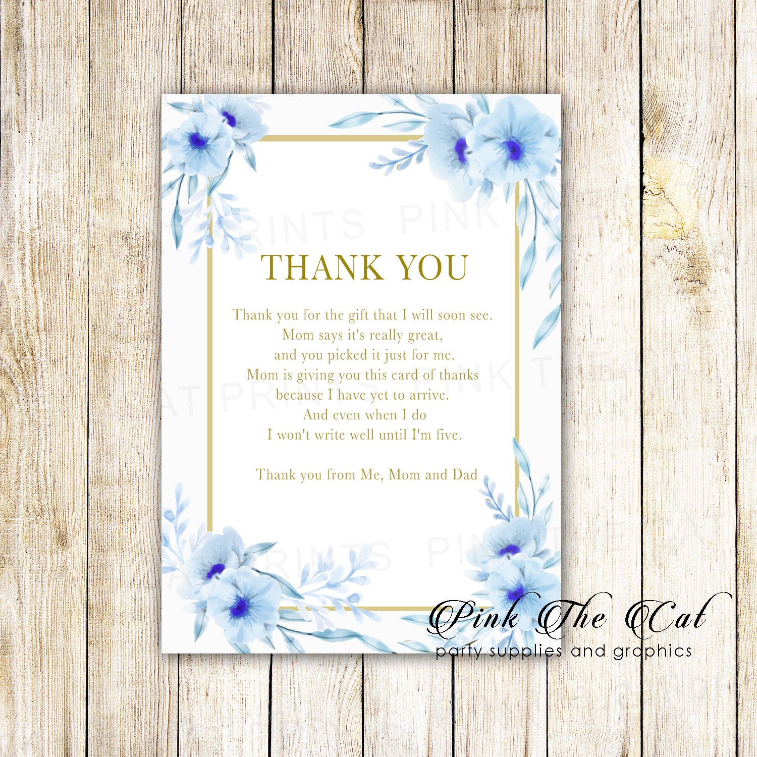 30 baby shower thank you cards floral blue gold personalized