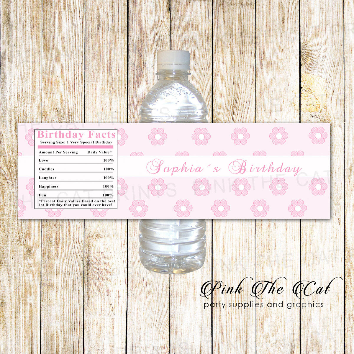 30 Bottle Labels Pink Flowers Girl Birthday Baby Shower