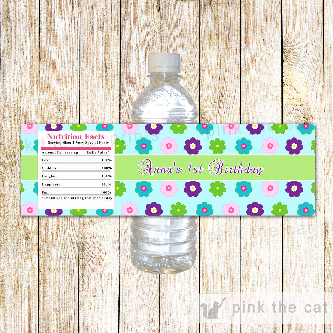 Floral Bottle Label Girl Birthday Baby Shower