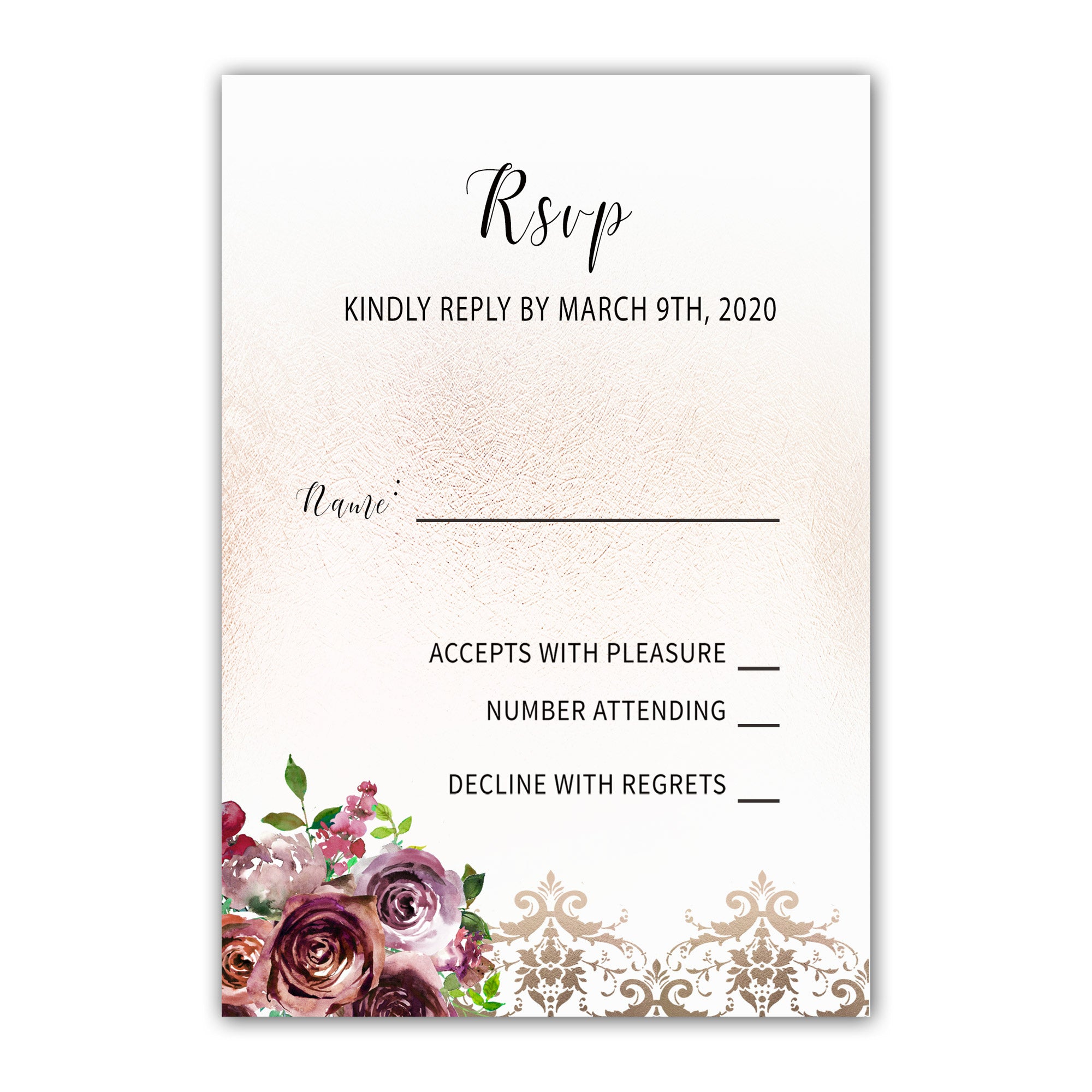 100 RSVP cards burgundy floral wedding personalized