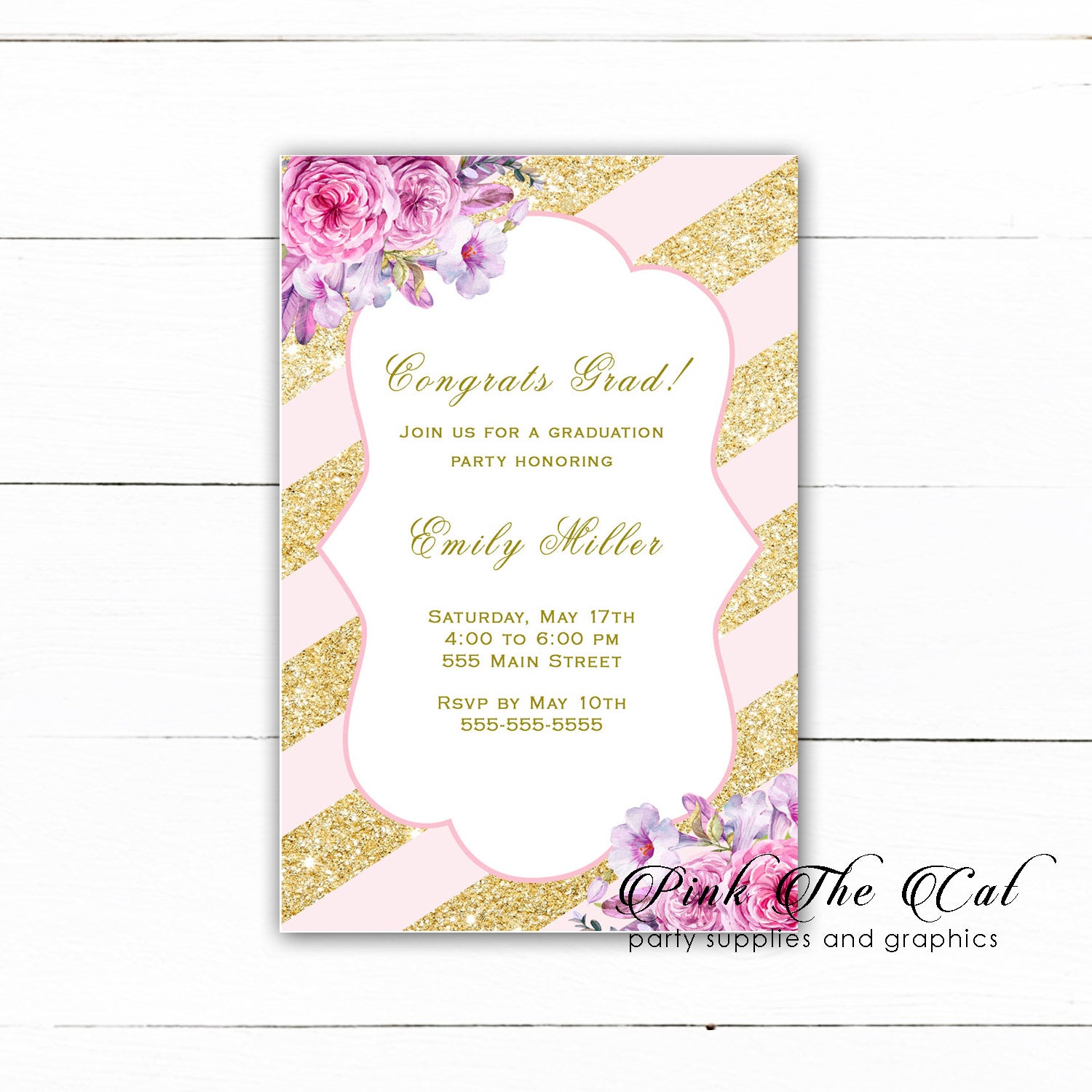 30 girl graduation invitations blush pink gold floral