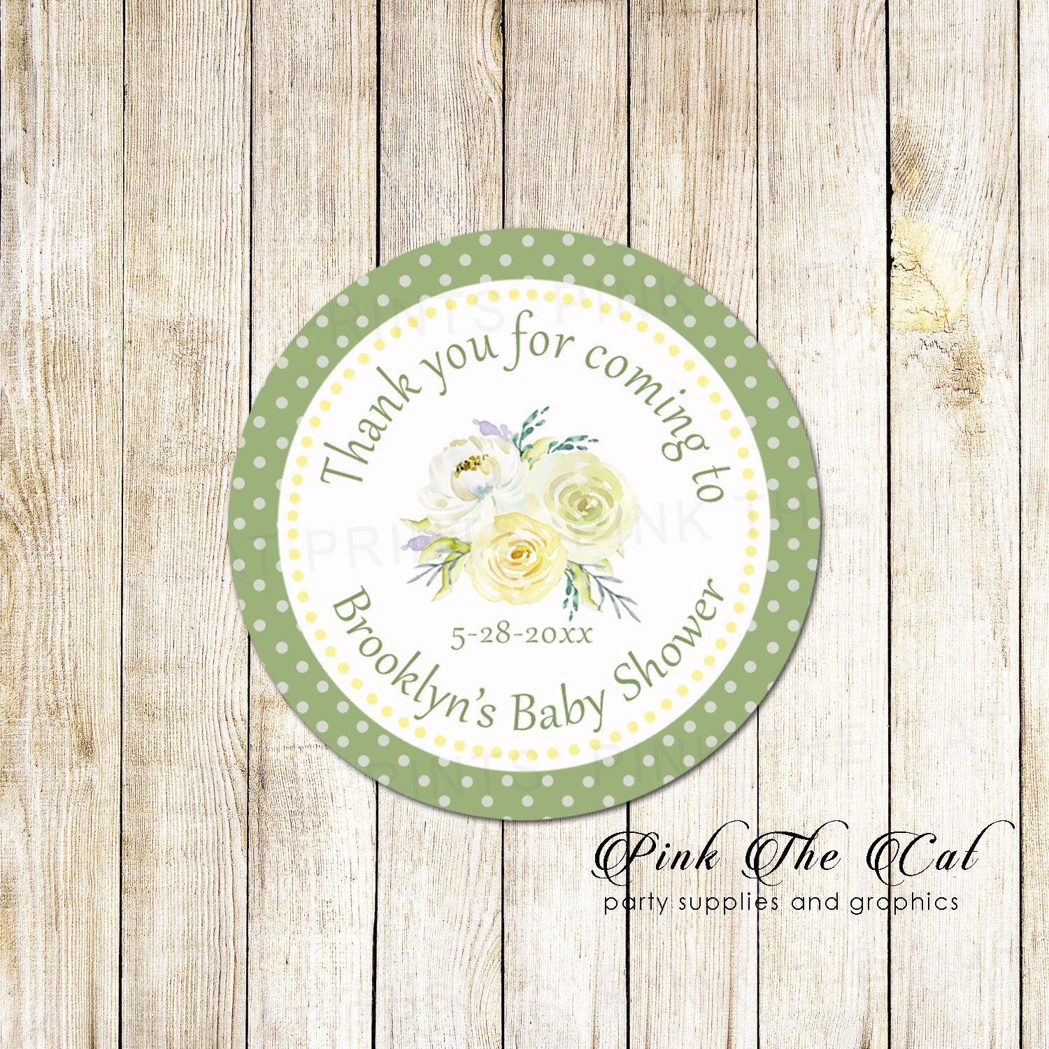 40 stickers birthday bridal baby shower yellow green flowers