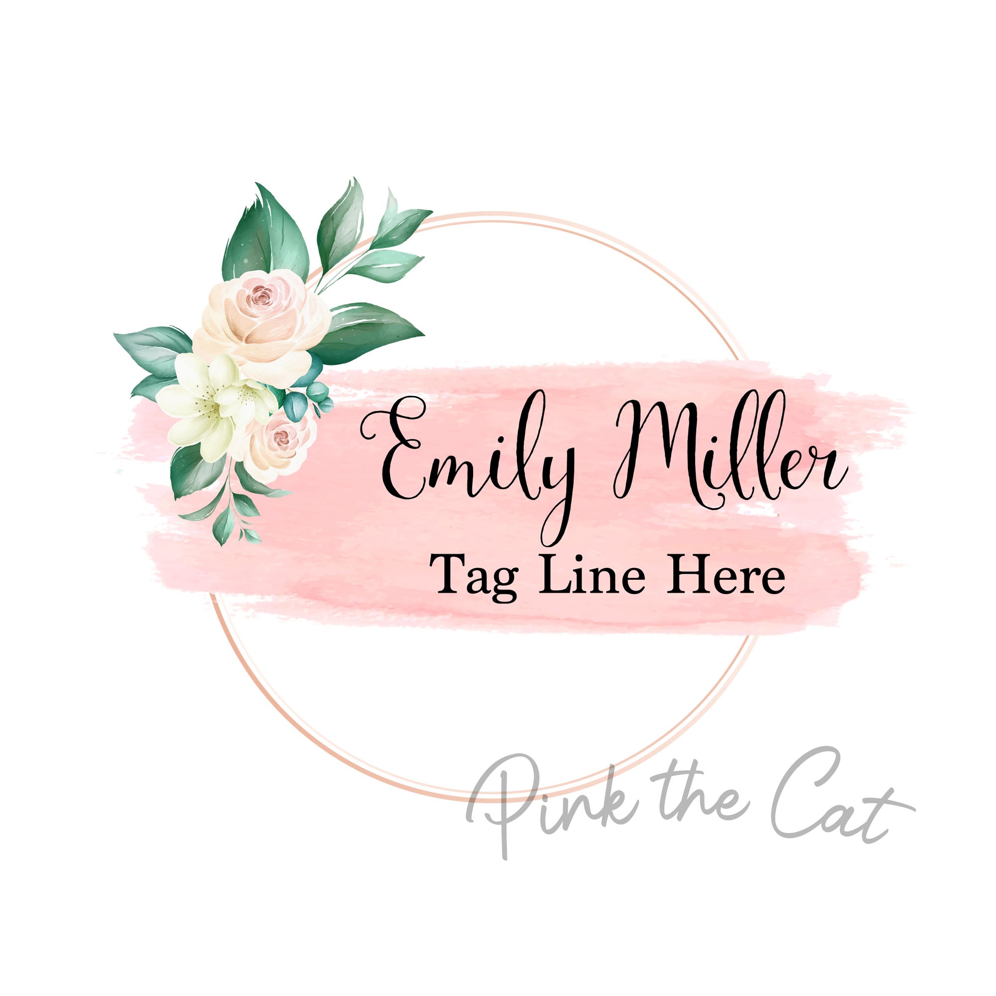 White roses signature logo watercolor premade