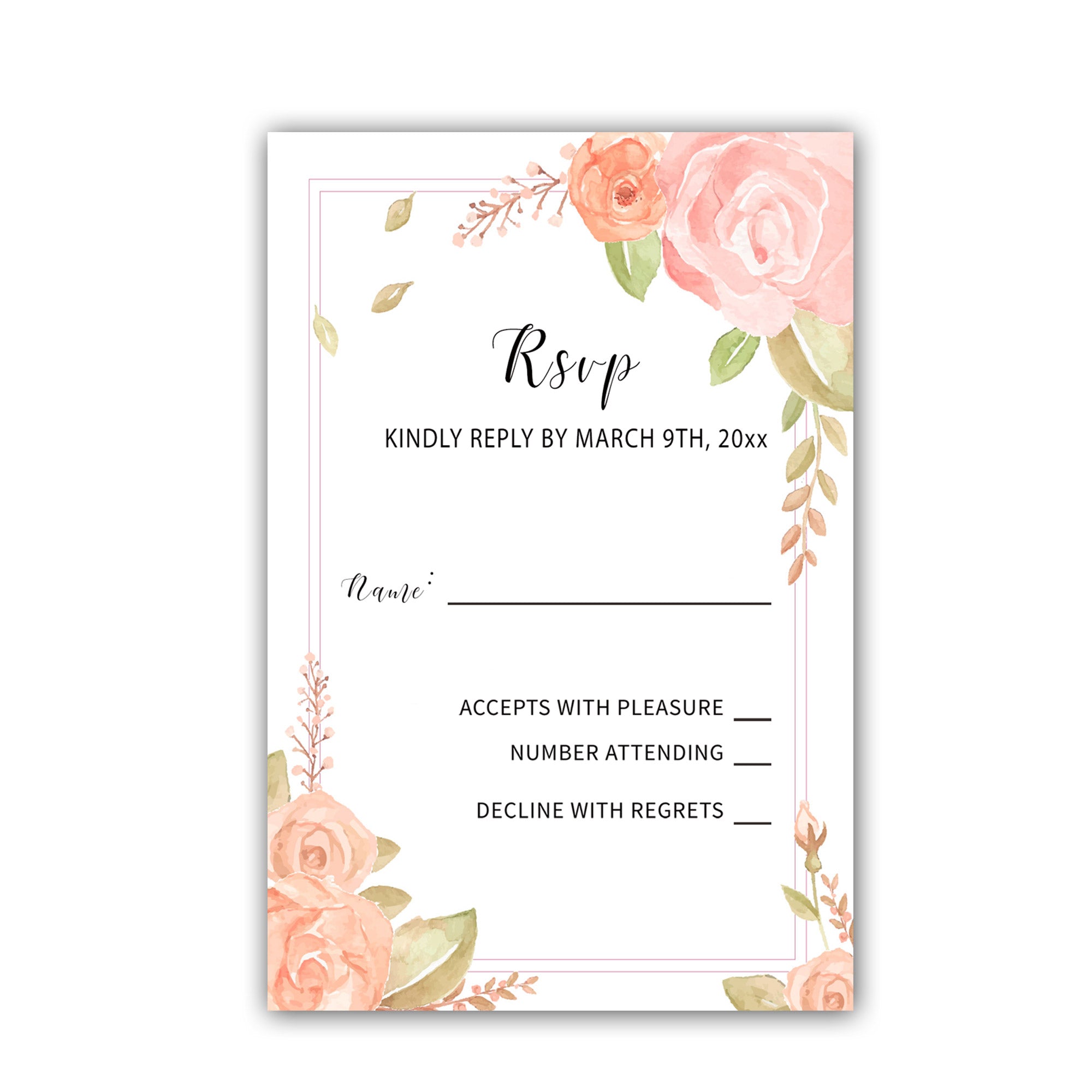 Wedding Invitations & RSVP Cards Floral Pink Printable