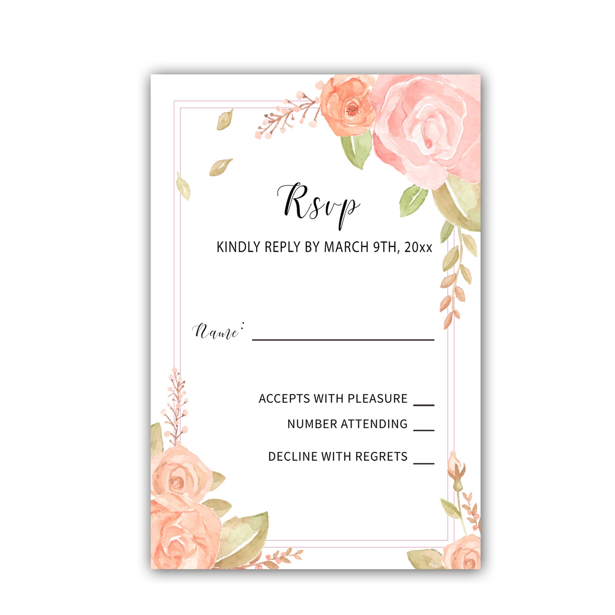 100 RSVP cards blush pink floral wedding (set of 100)