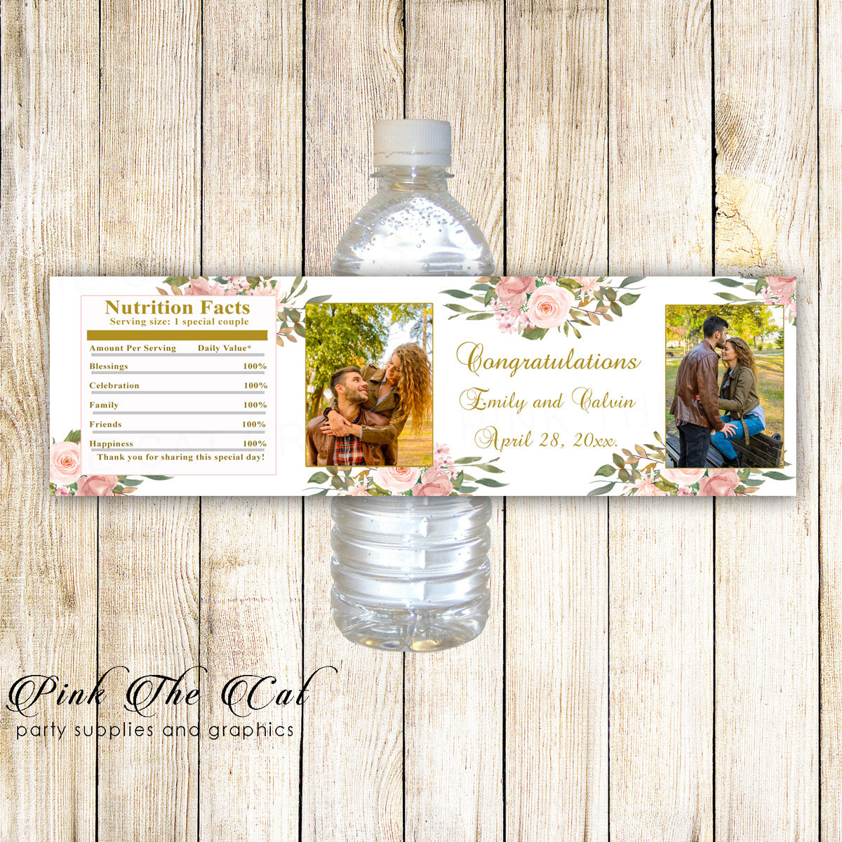 Blush pink gold bridal shower bottle label printable