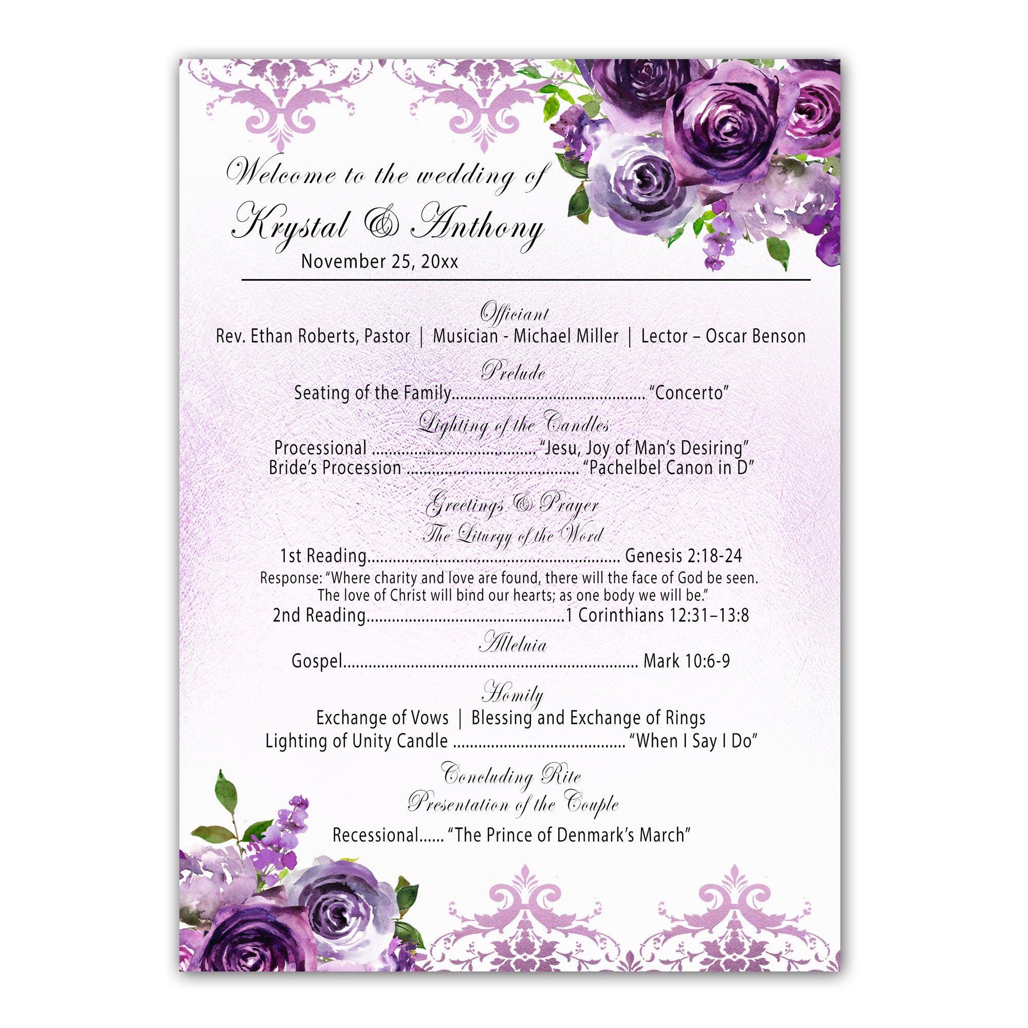 100 wedding programs purple floral