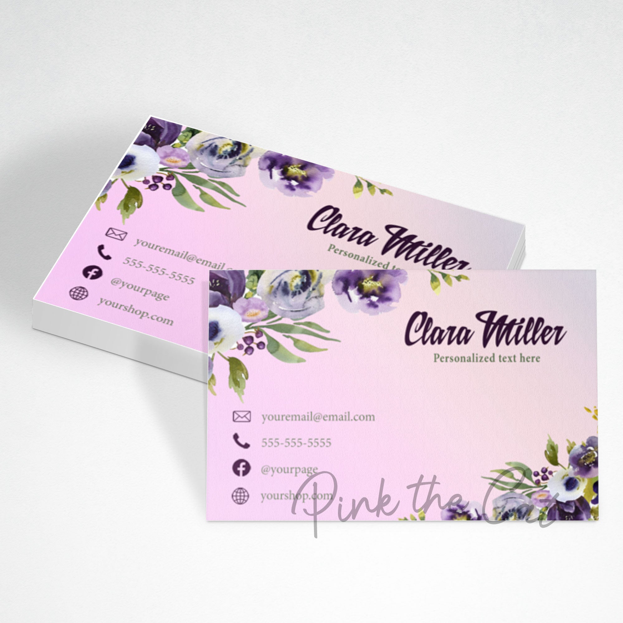 Floral business card wreath purple gold