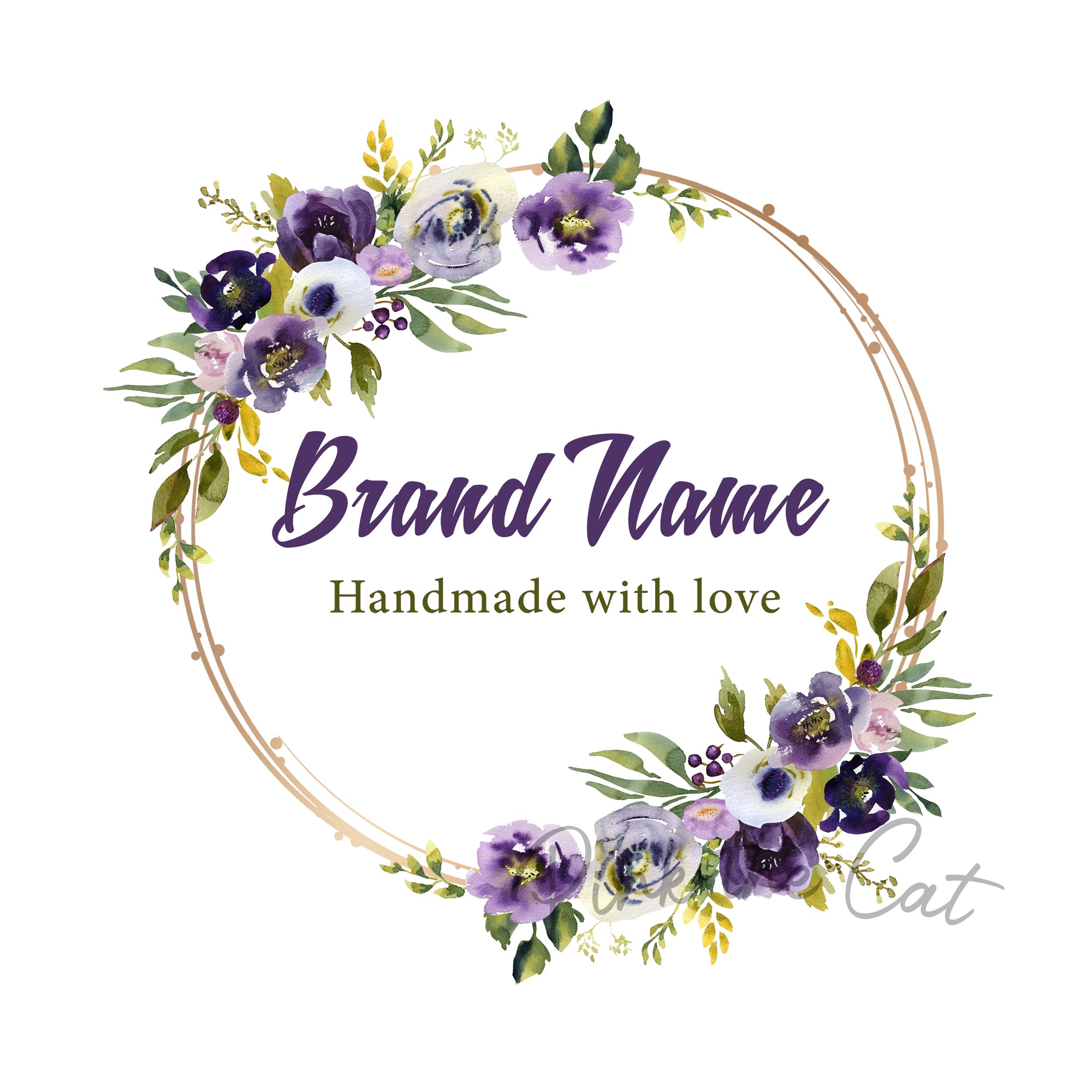 Floral logo design watercolor wreath purple gold