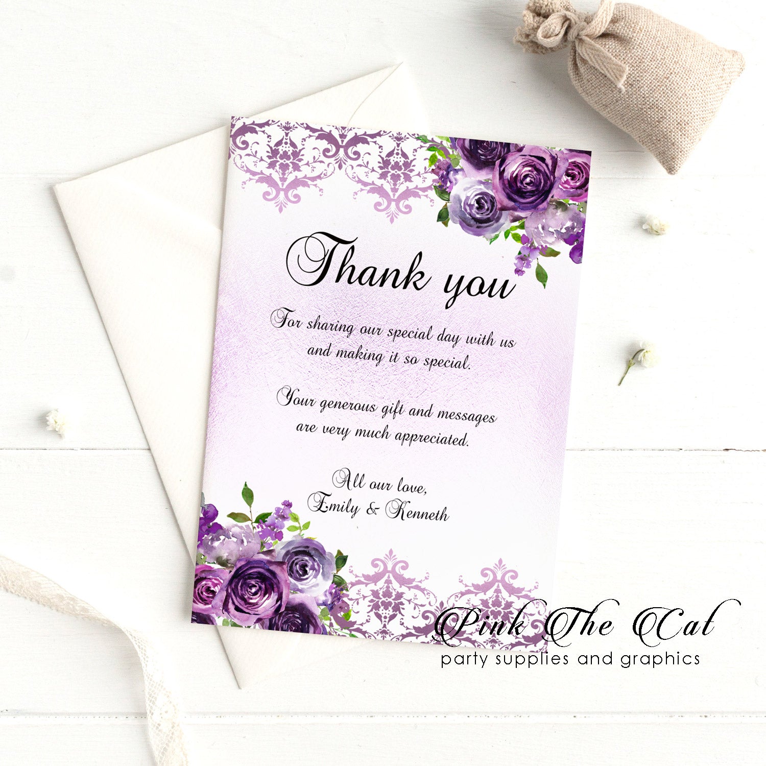 30 thank you cards purple floral wedding bridal shower wit envelopes