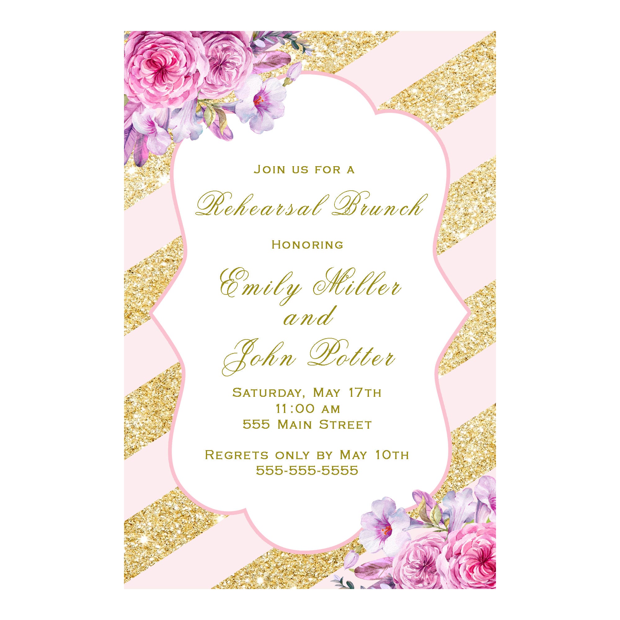 Rehearsal Dinner Invitation Blush Pink Gold Floral Printable
