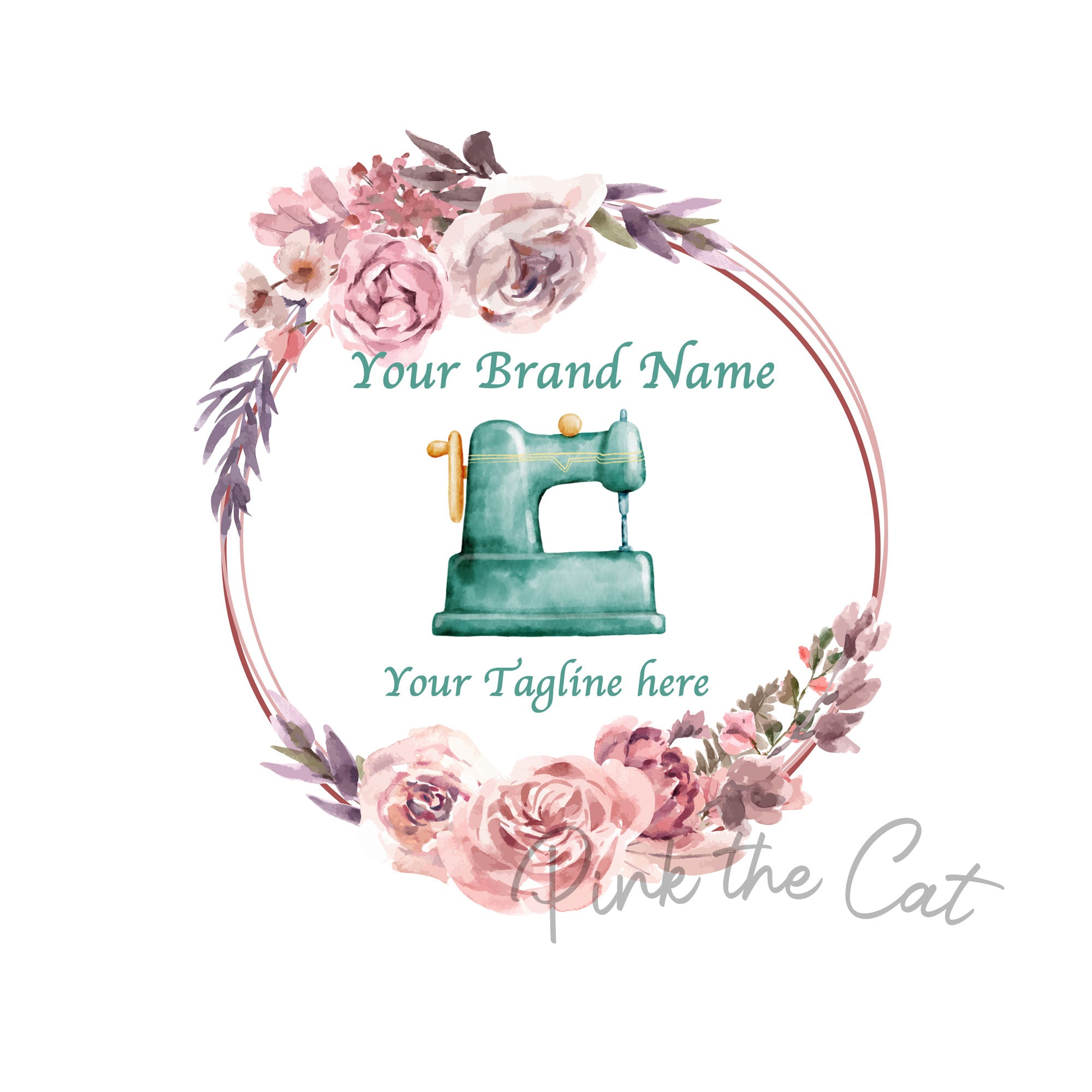 Premade floral sewing machine logo design