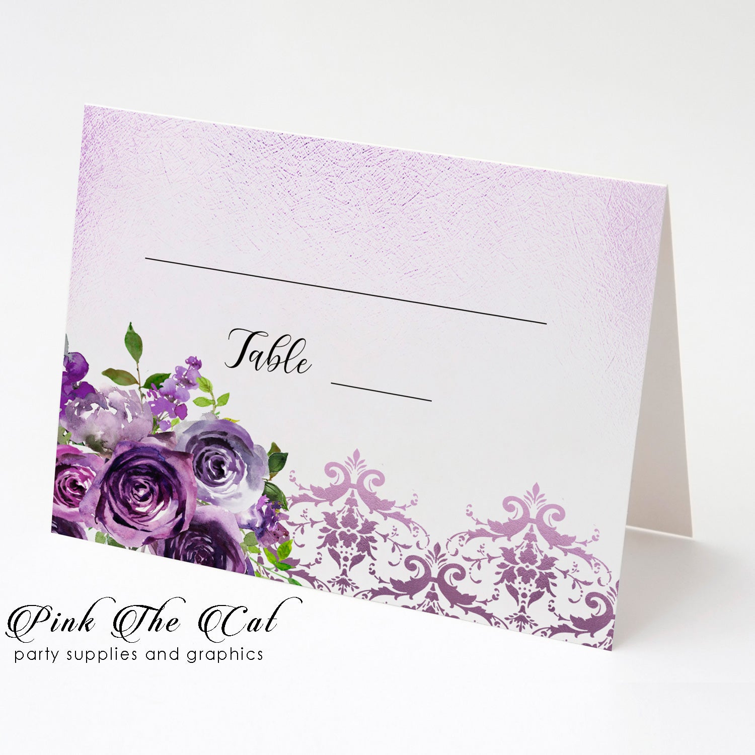 Seating cards purple lavender glitter floral wedding printable