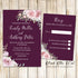 100 wedding invitations floral burgundy blush pink & RSVP cards