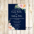 Wedding invitations navy blue blush pink floral & RSVP printable