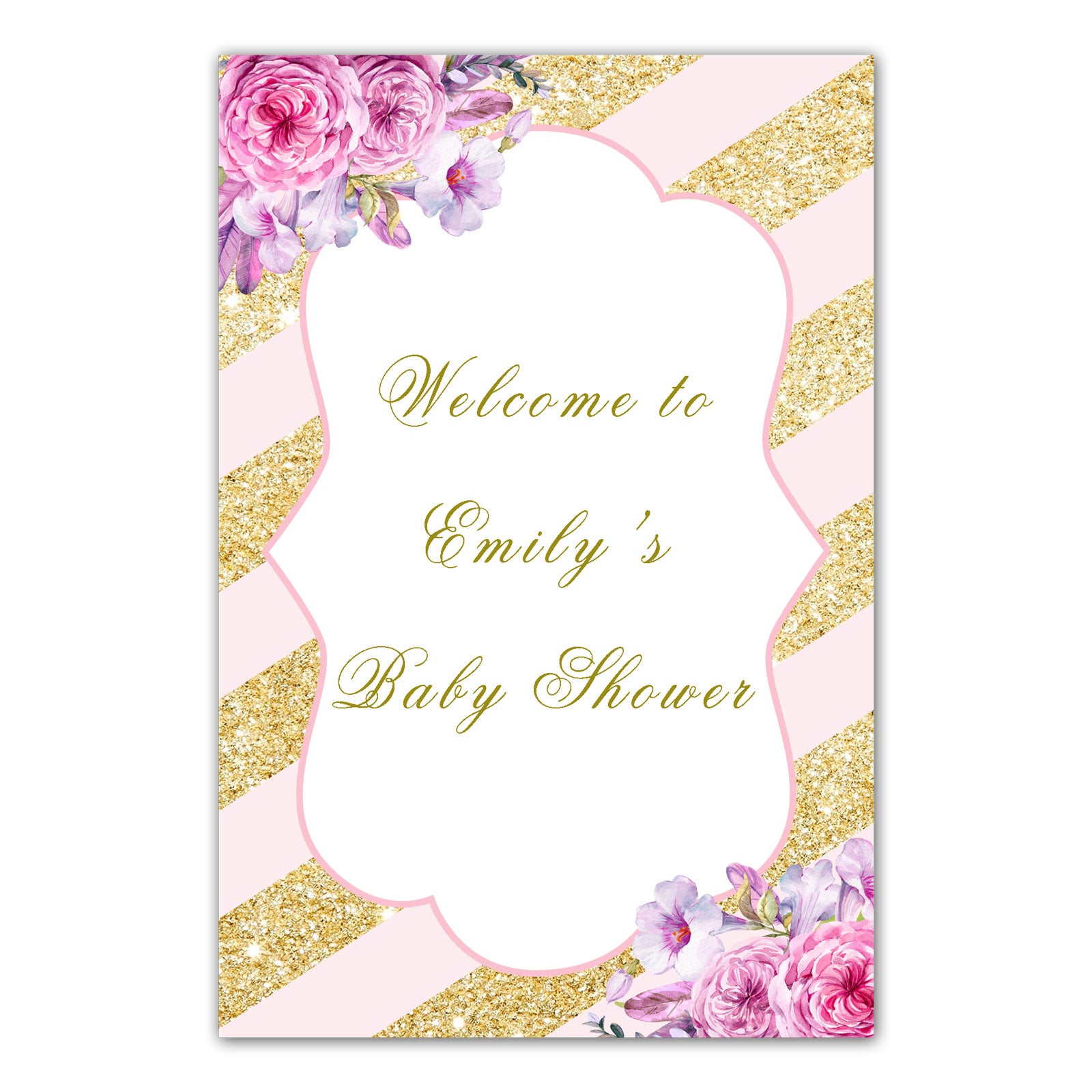 Wedding welcome sign poster blush pink gold floral 12x18''