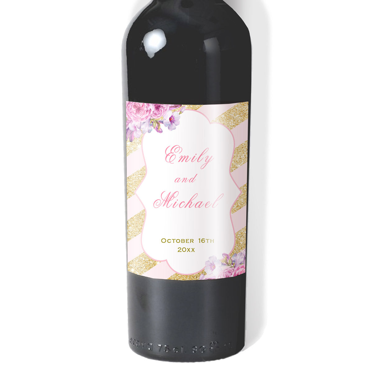 30 wine champagne bottle label sticker wedding pink gold
