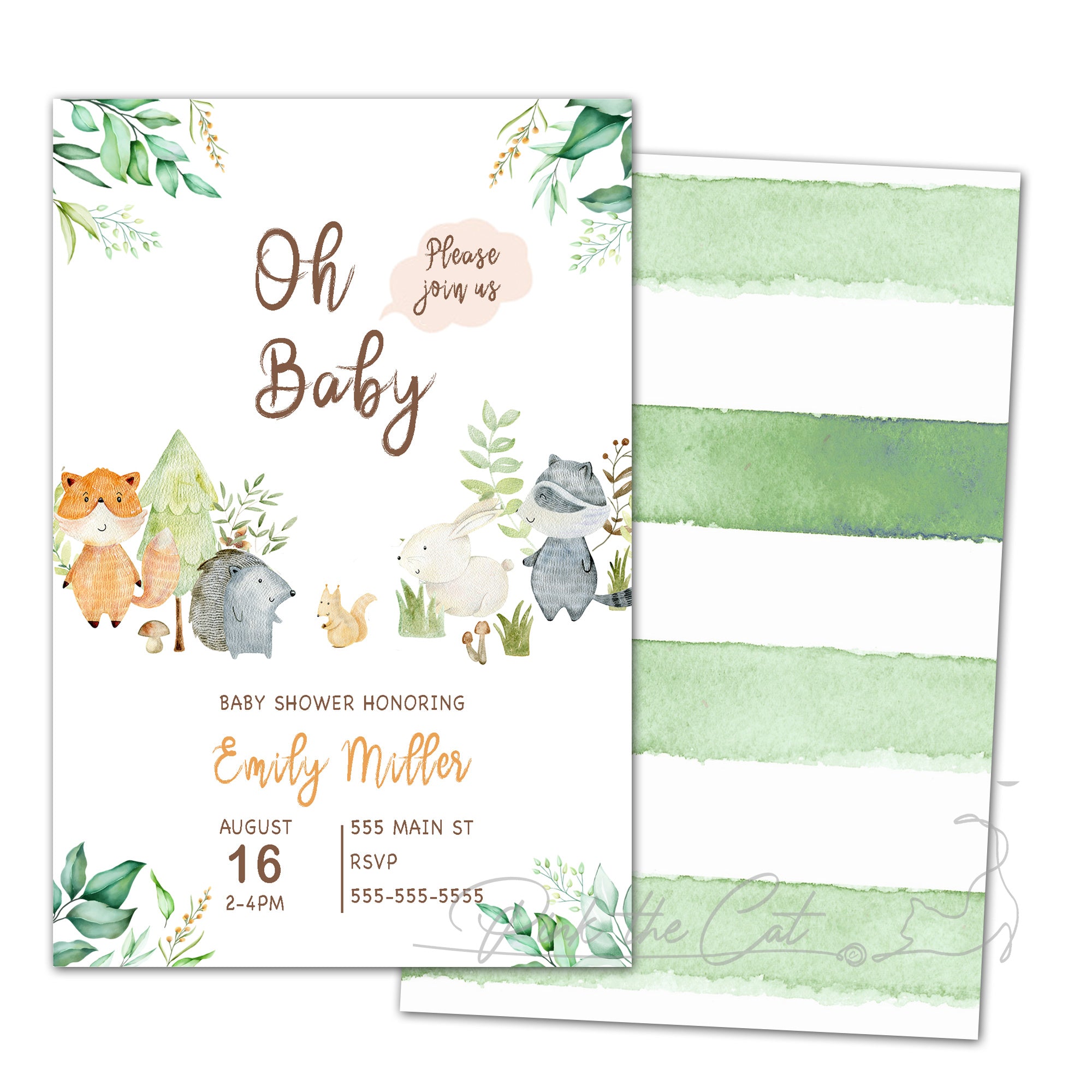 Woodland watercolor invitation