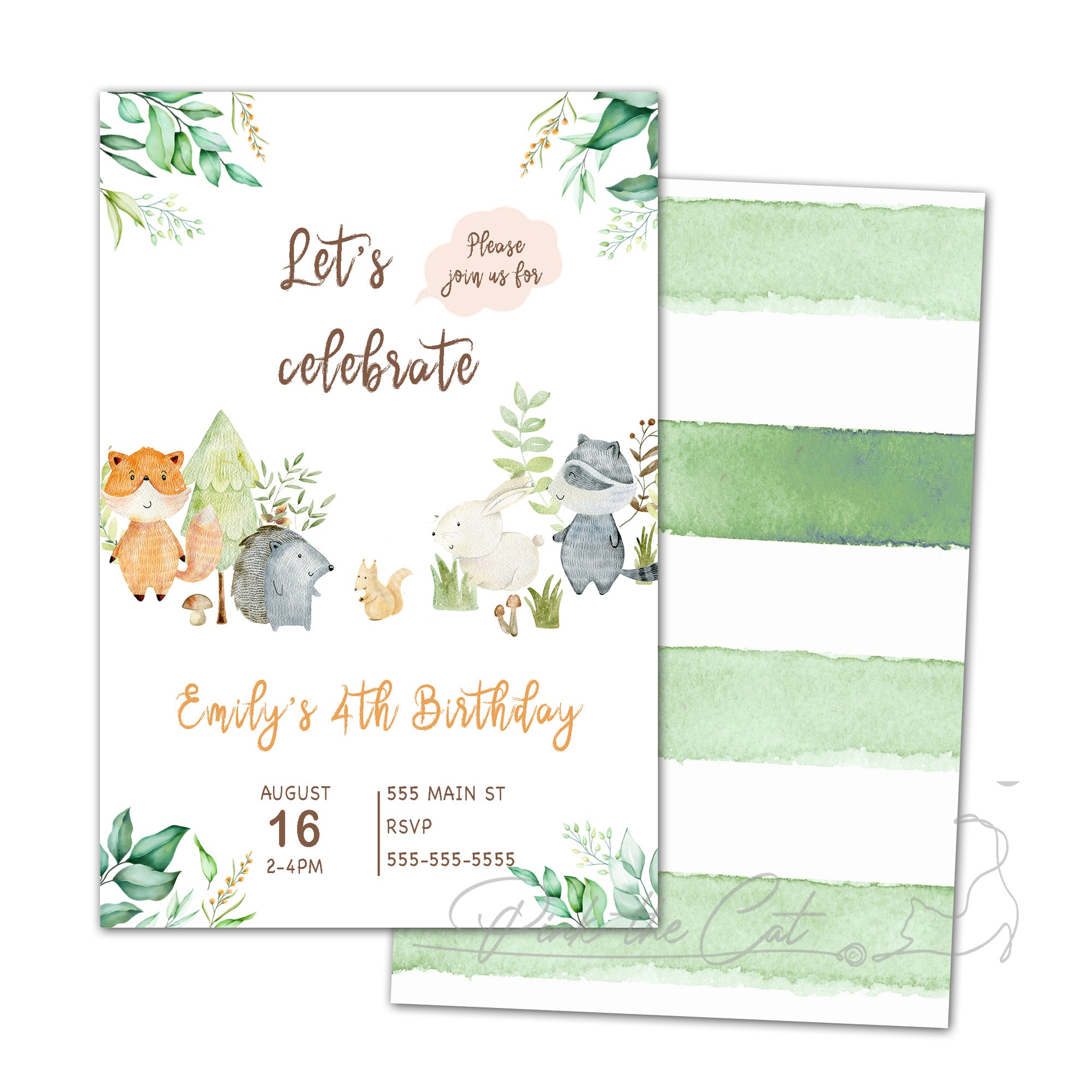 Woodland watercolor invitation kids