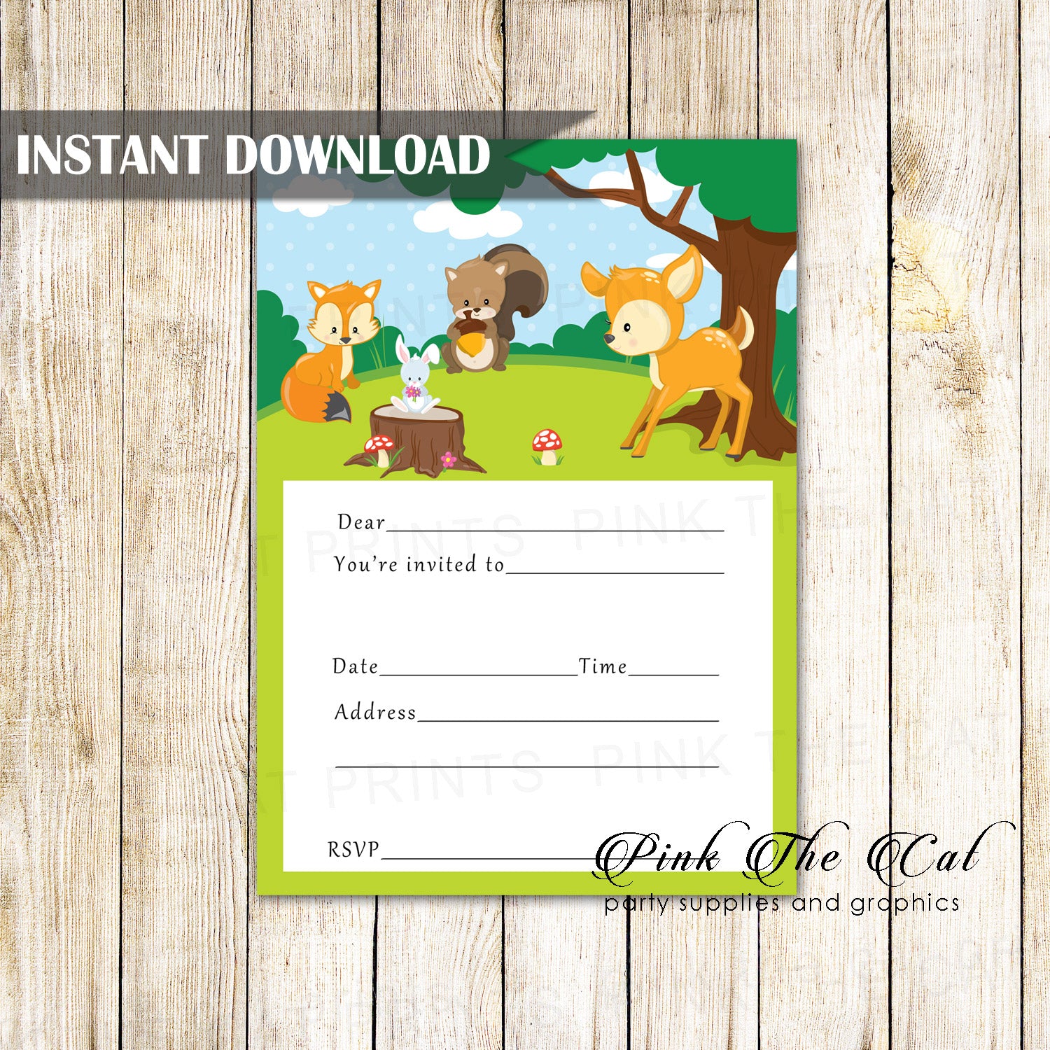 Forest Woodland Invitation Fill In Blank Kids Birthday Printable