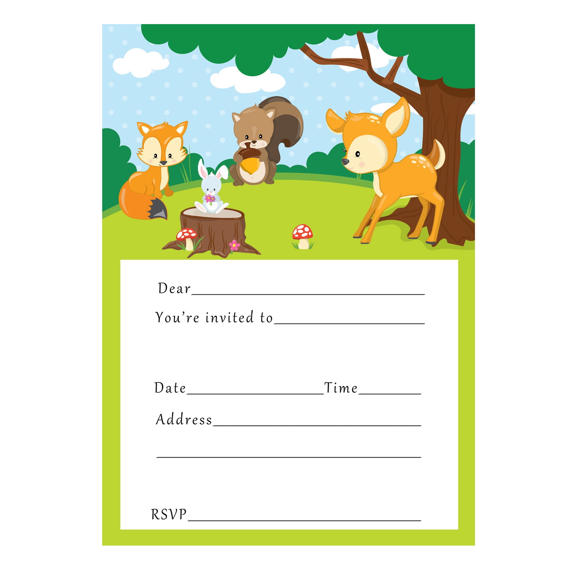 30 fill in invitations woodland forest birthday unisex for kids