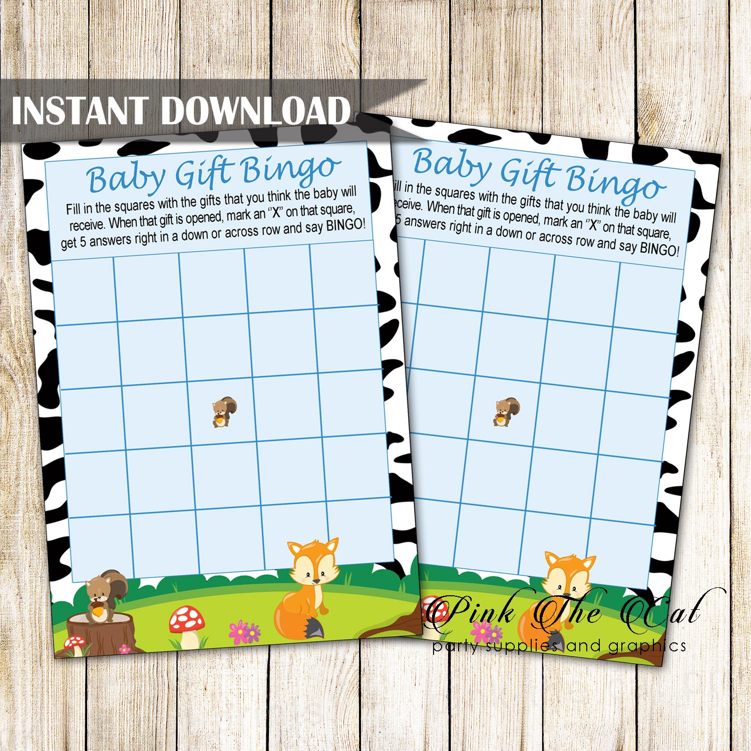 Baby Gift Bingo Card Woodland Forest Animals Printable