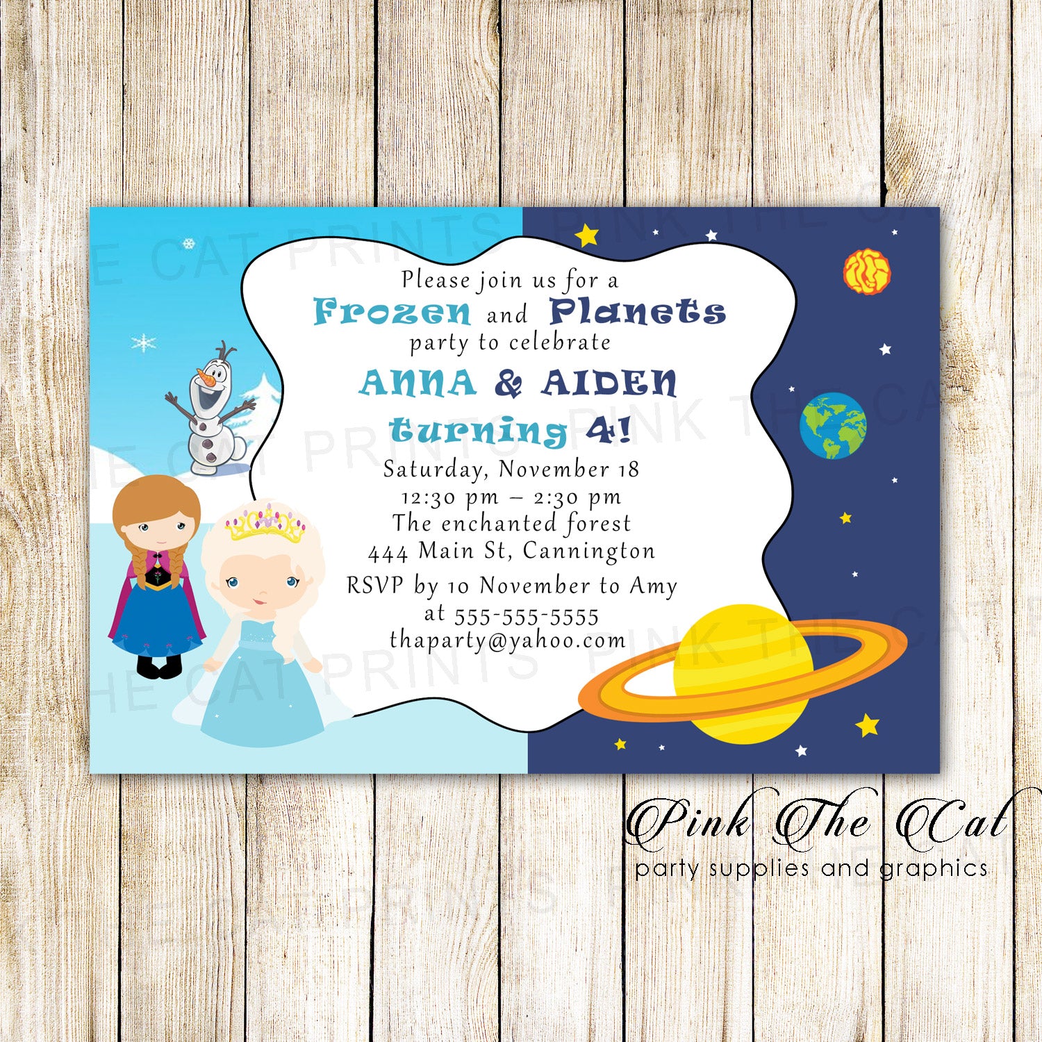Snow Princess Planets Invitation Kids Birthday Printable