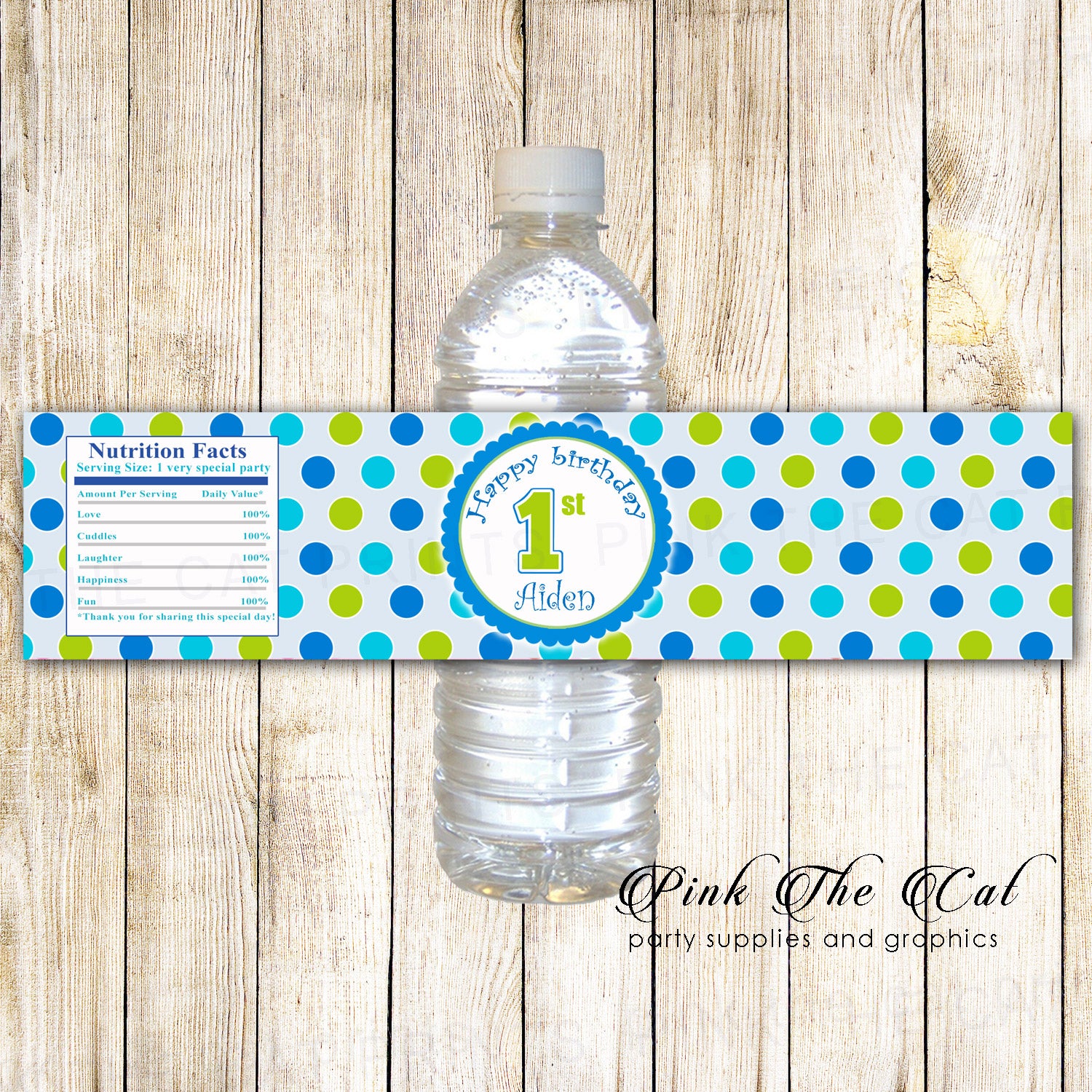 Blue Green Water Bottle Labels Boy Birthday Printable